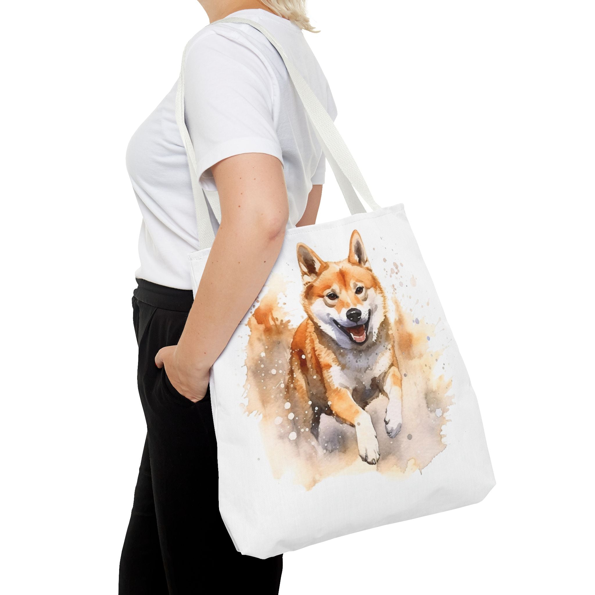 Shiba Inu Watercolor Tote Bag – Cute Running Dog All-Over Print
