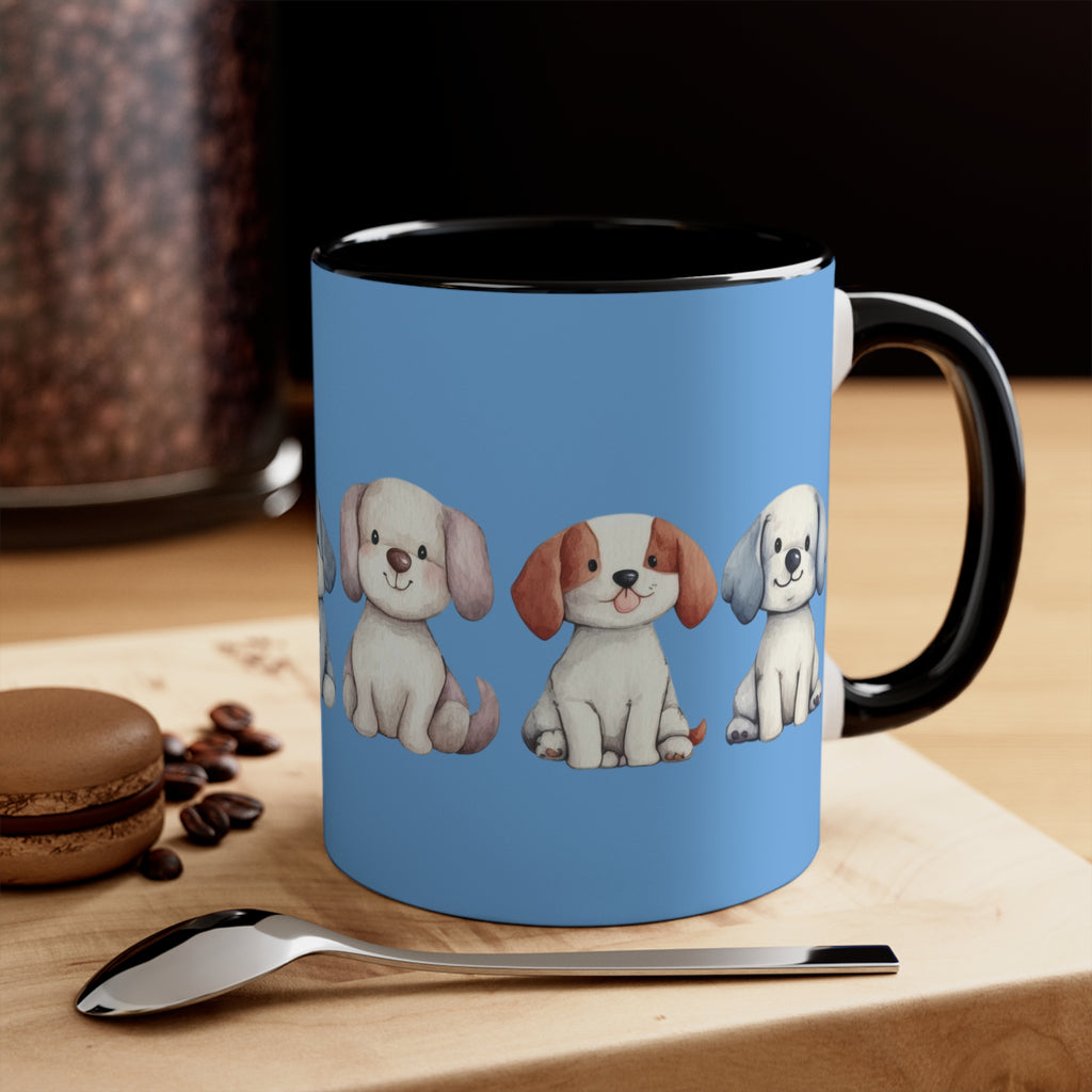 Cute Puppy Pattern Accent Mug — 11oz Colorful Dog Coffee Cup