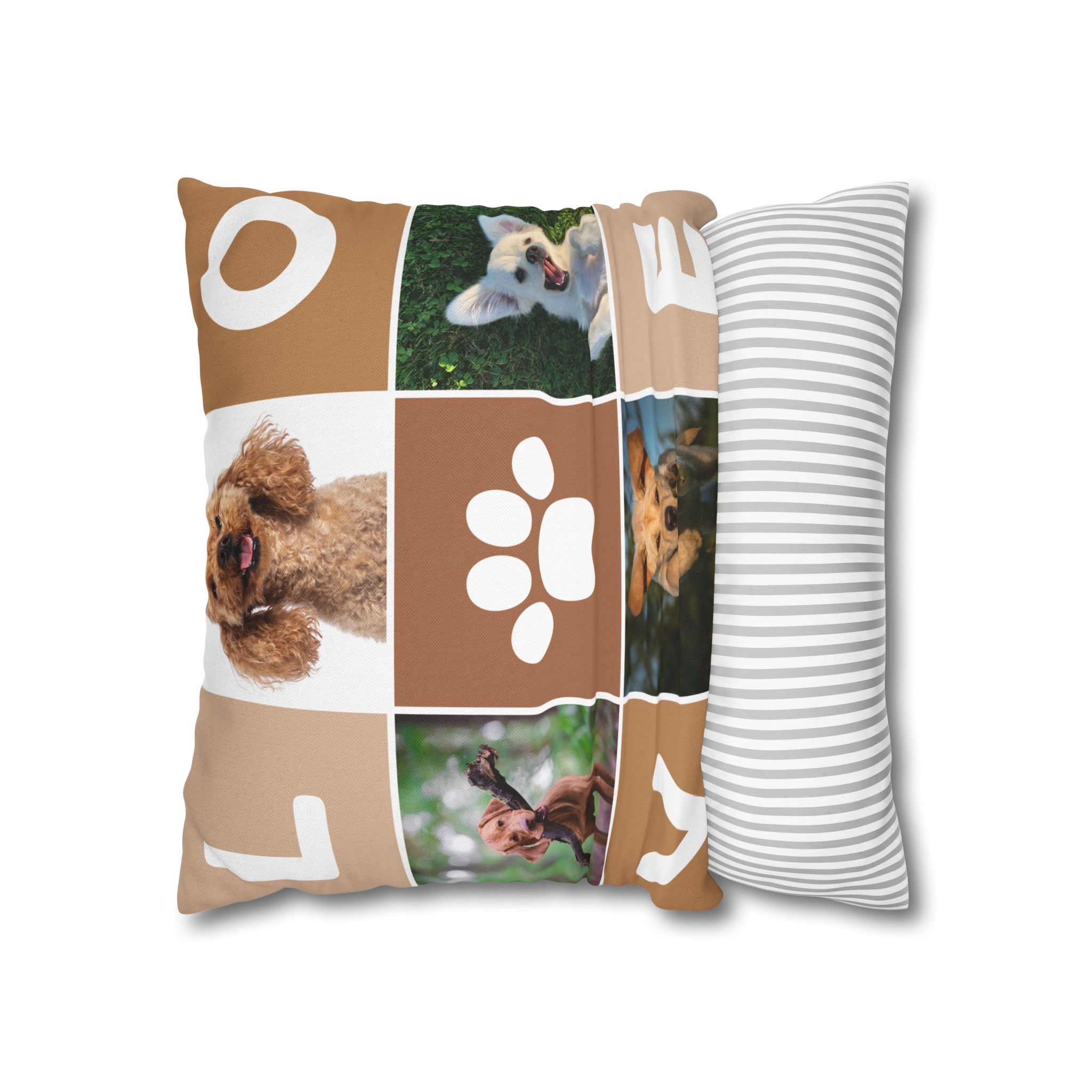 Dog Photo Collage Square Pillow — "LOVE" Paw Print Decorative Pillowcase