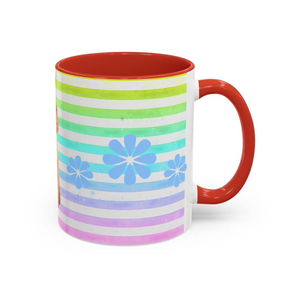 Apricot Poodle Coffee Mug — Cute Fluffy Pup on Rainbow Stripes (Accent Mug 11/15oz)
