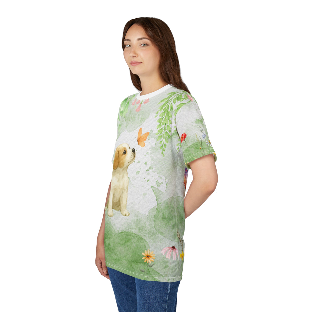 Puppy & Butterfly – Spring Garden All-Over Print T-Shirt