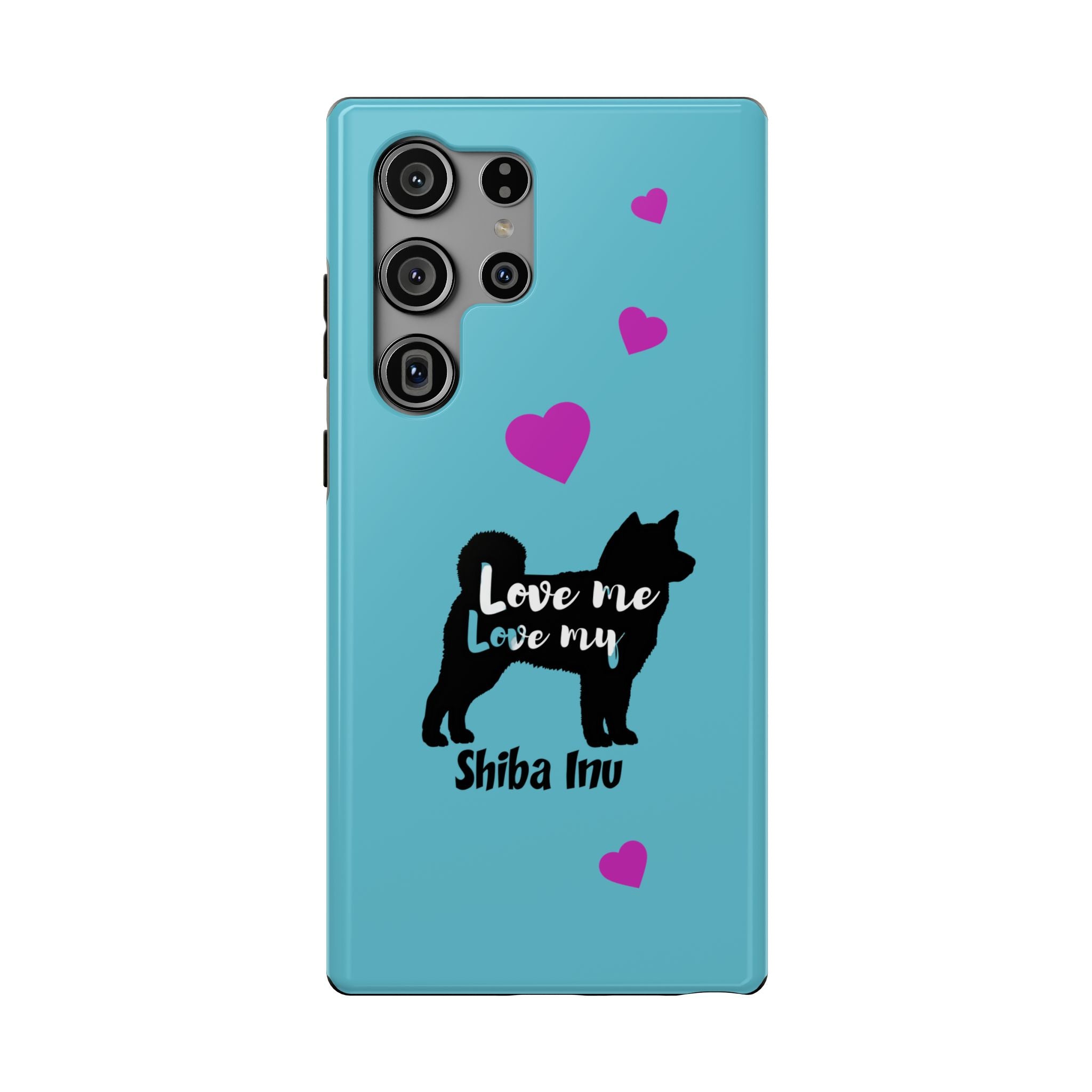 Shiba Inu Phone Case – "Love Me Love My Shiba Inu" Impact-Resistant Case, Cute Heart Design