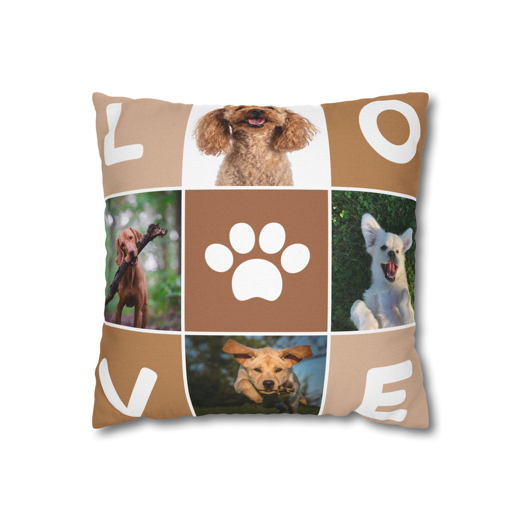 Dog Photo Collage Square Pillow — "LOVE" Paw Print Decorative Pillowcase