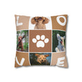 Dog Photo Collage Square Pillow — "LOVE" Paw Print Decorative Pillowcase