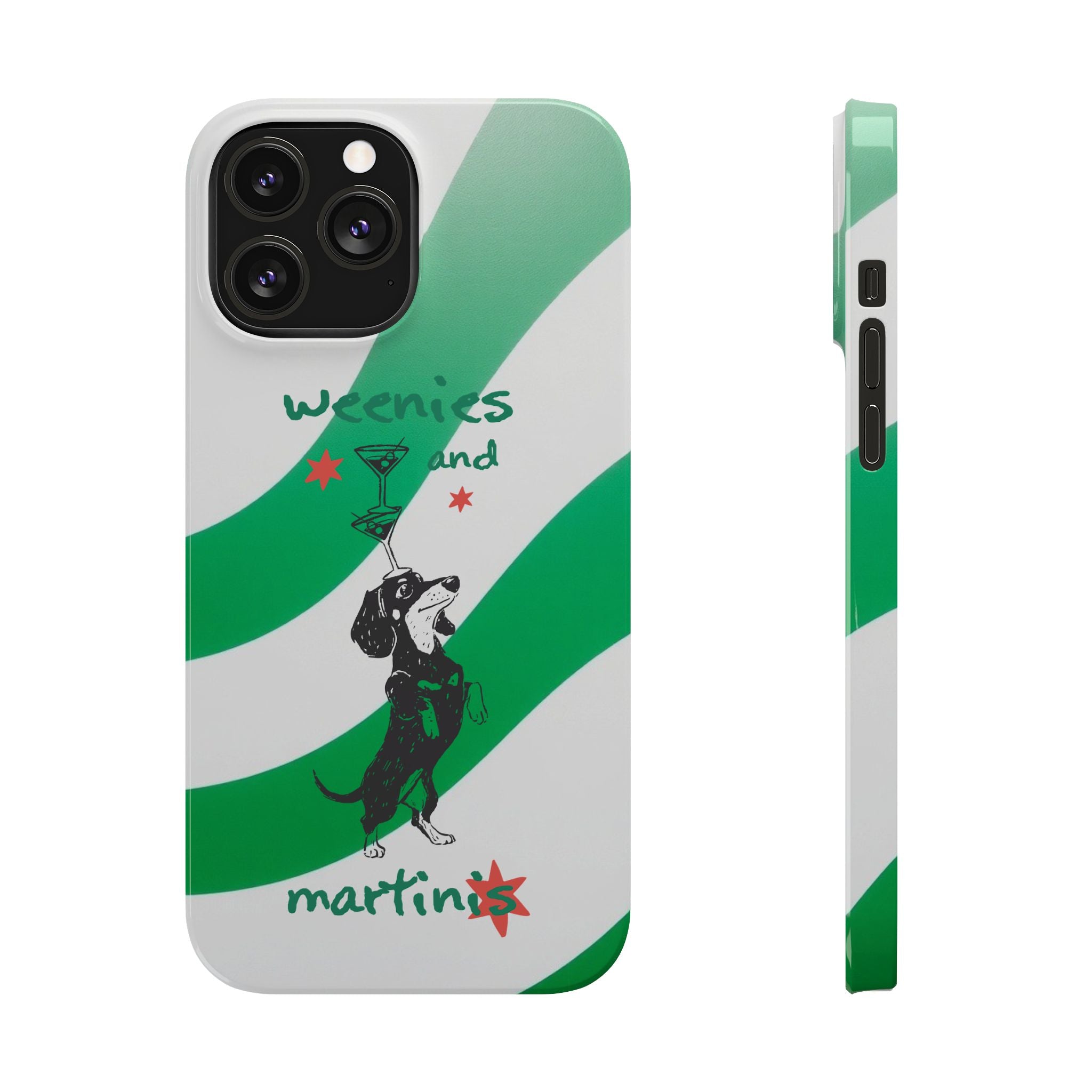 Weenies and Martinis Slim Phone Case – Dachshund Cocktail Green Stripe