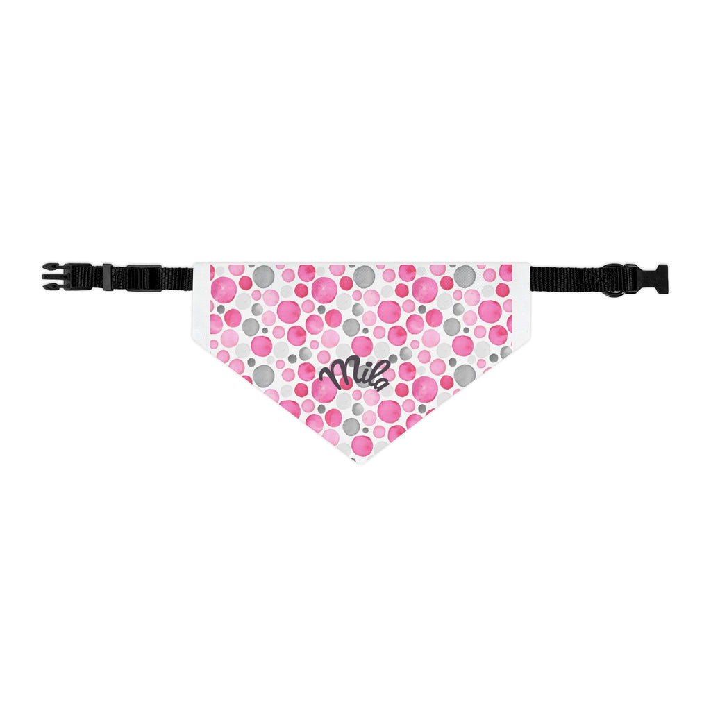 Pink Polka Dot Pet Bandana Collar – Customizable "Milo" Style for Dogs & Cats