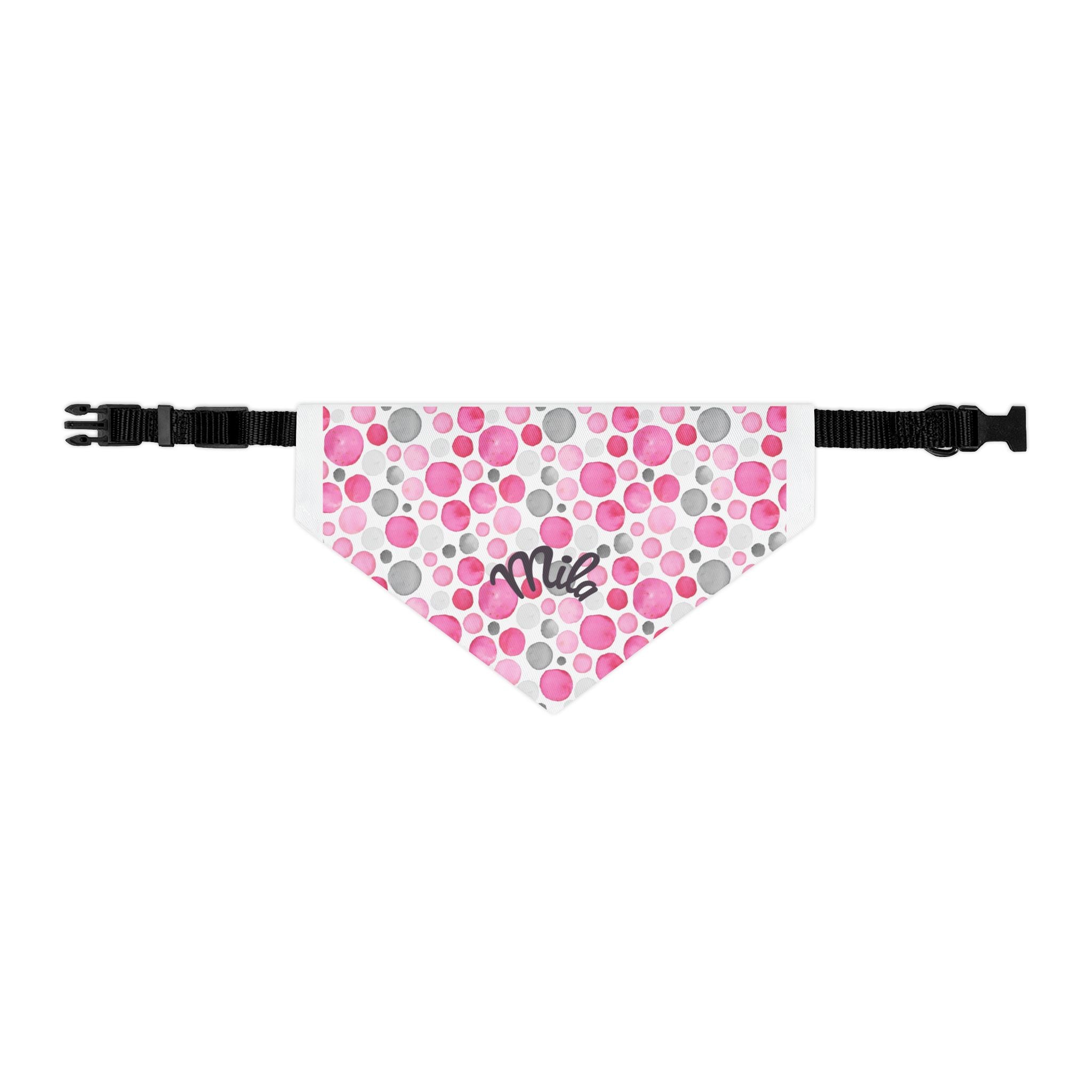 Pink Polka Dot Pet Bandana Collar – Customizable "Milo" Style for Dogs & Cats