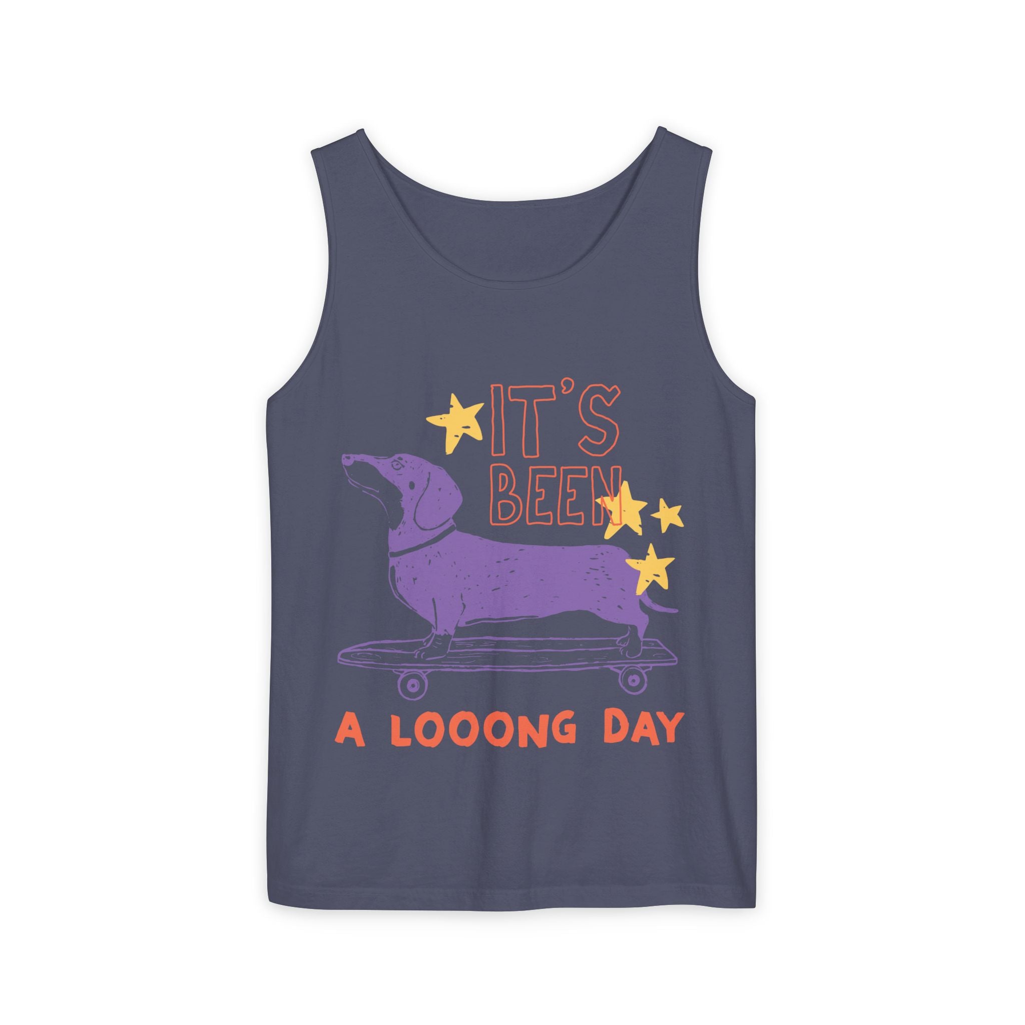 Dachshund Skateboard Tank — "It's Been a Looong Day" Cute Dog Graphic Tank Top