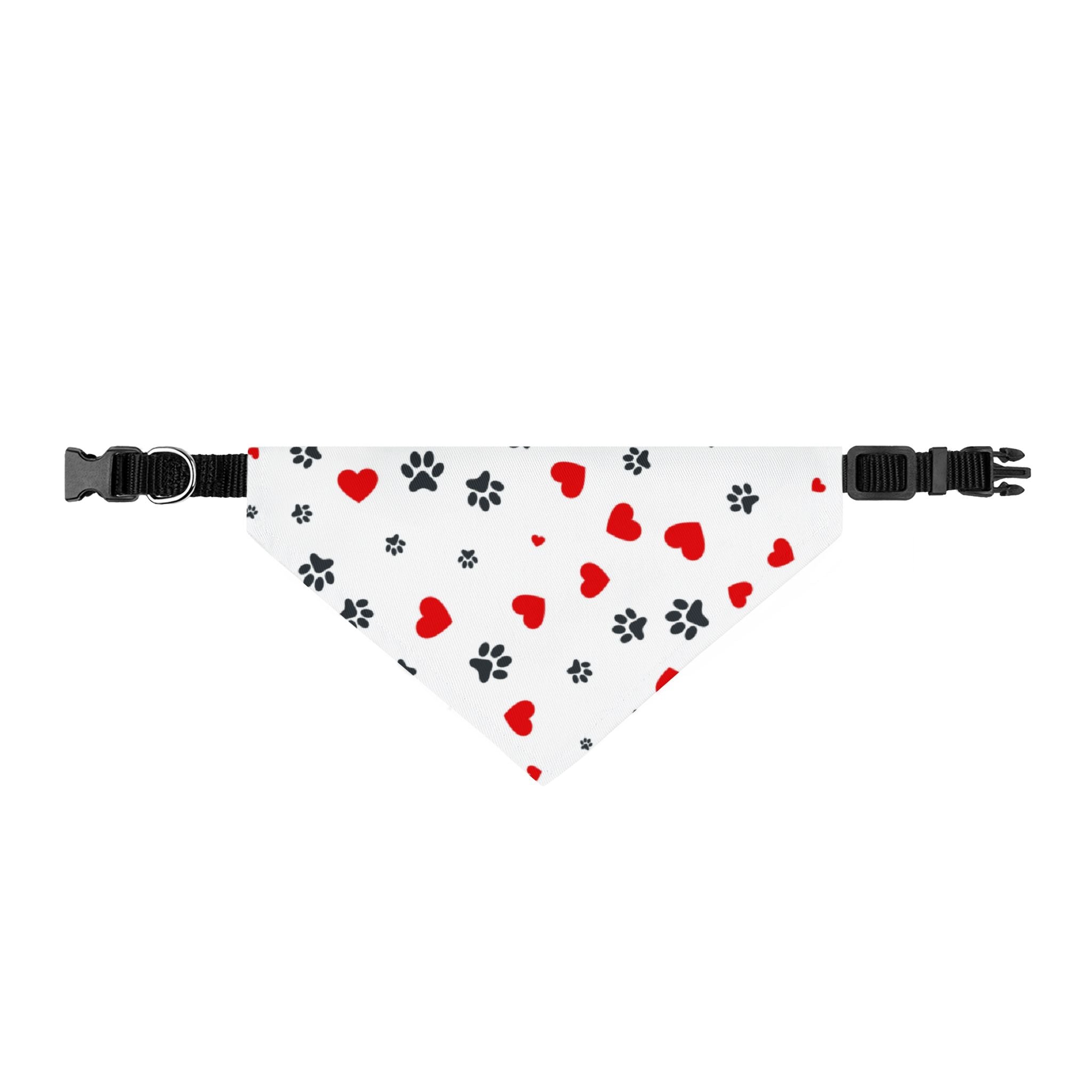 White Paws & Hearts Clip-On Pet Bandana — Classic Love Pattern