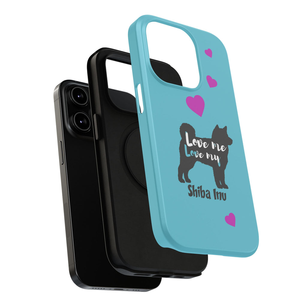 Shiba Inu Phone Case – "Love Me Love My Shiba Inu" Impact-Resistant Case, Cute Heart Design