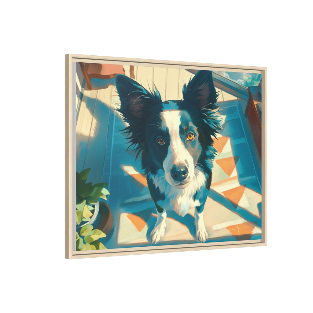 Framed Matte Canvas - Colorful Border Collie Pet Portrait