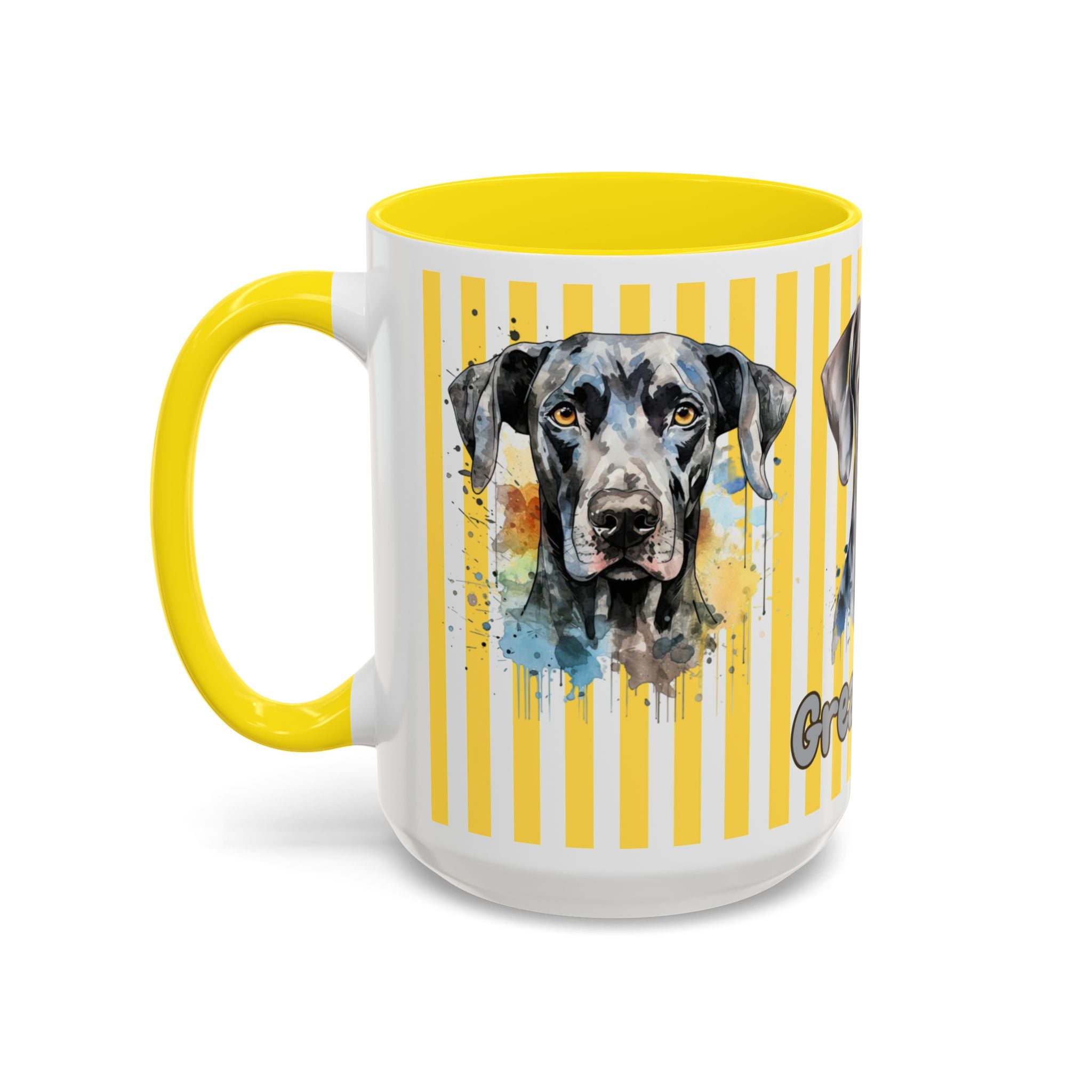 Personalised Dog Accent Coffee Mug — Yellow Striped Dog Lover Gift (11/15 oz)