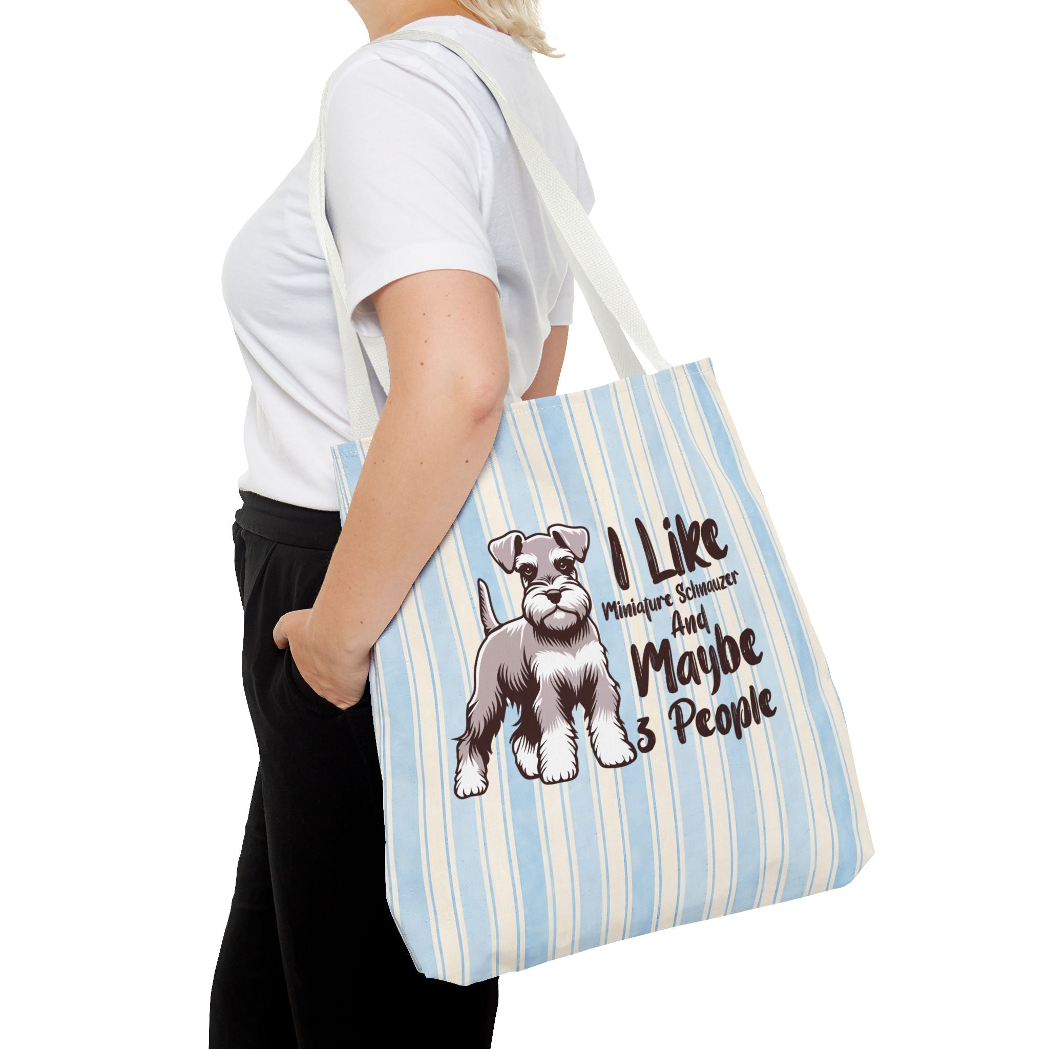Miniature Schnauzer Tote Bag – "I Like Miniature Schnauzers and Maybe 3 People" Striped Canvas Tote