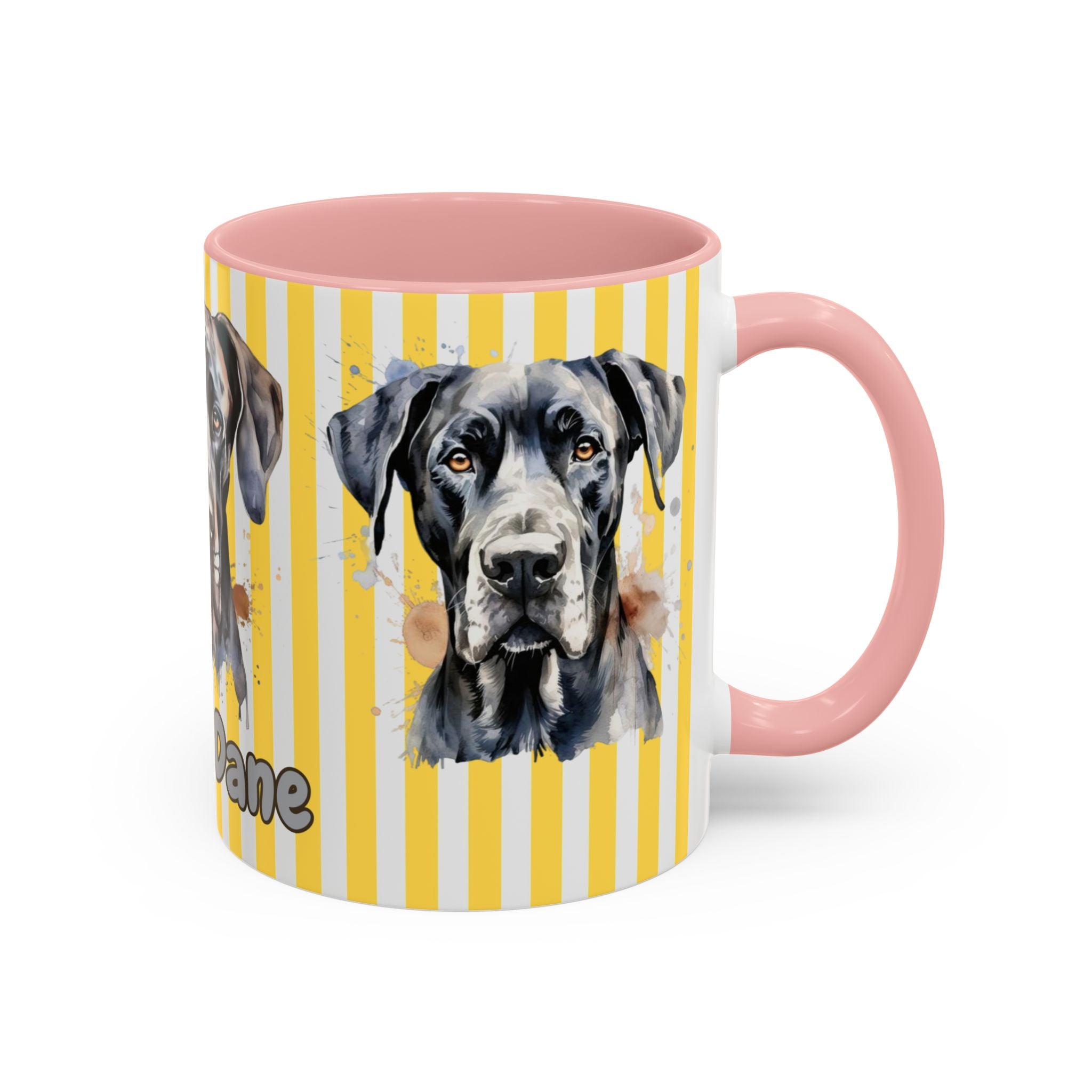 Personalised Dog Accent Coffee Mug — Yellow Striped Dog Lover Gift (11/15 oz)