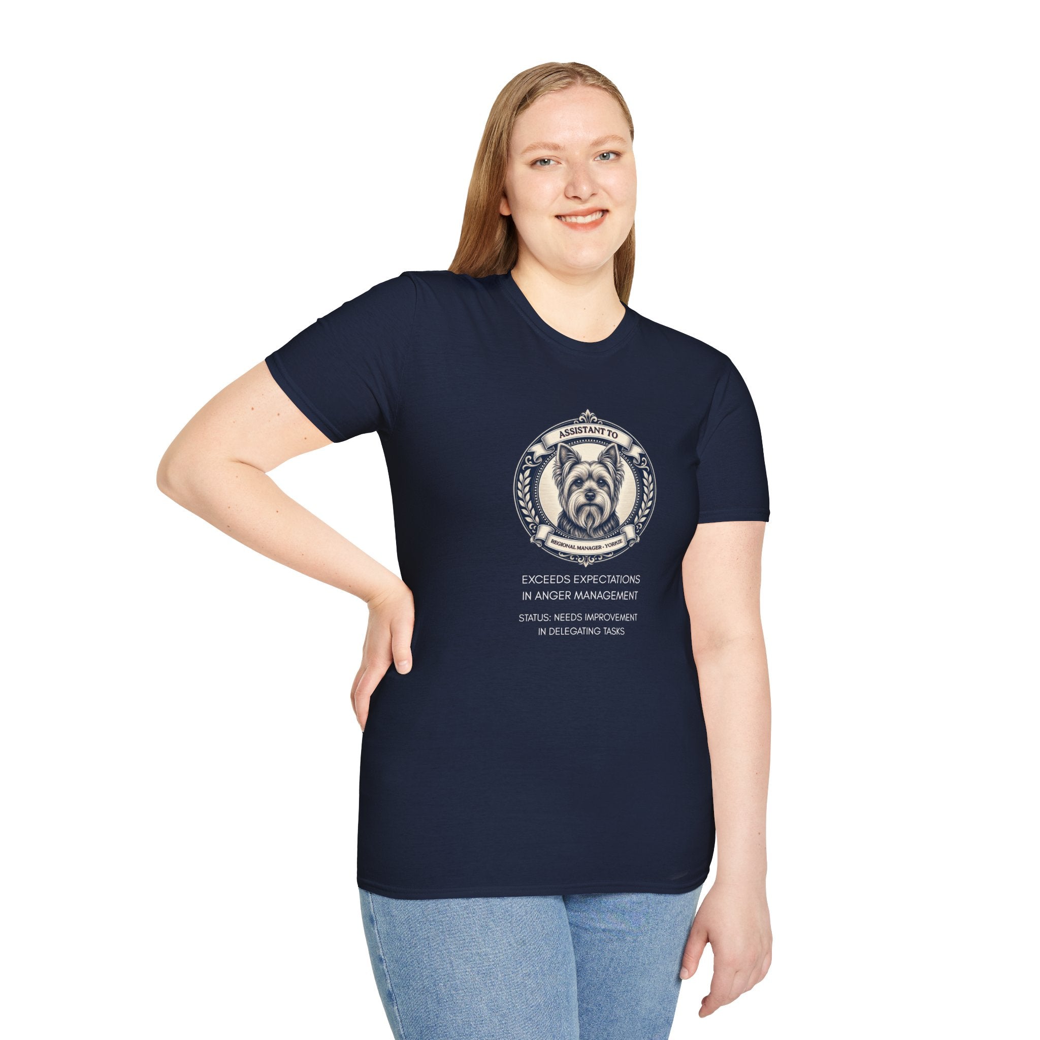Yorkie T-Shirt — "Assistant to the Regional Manager" Funny Yorkshire Terrier Tee
