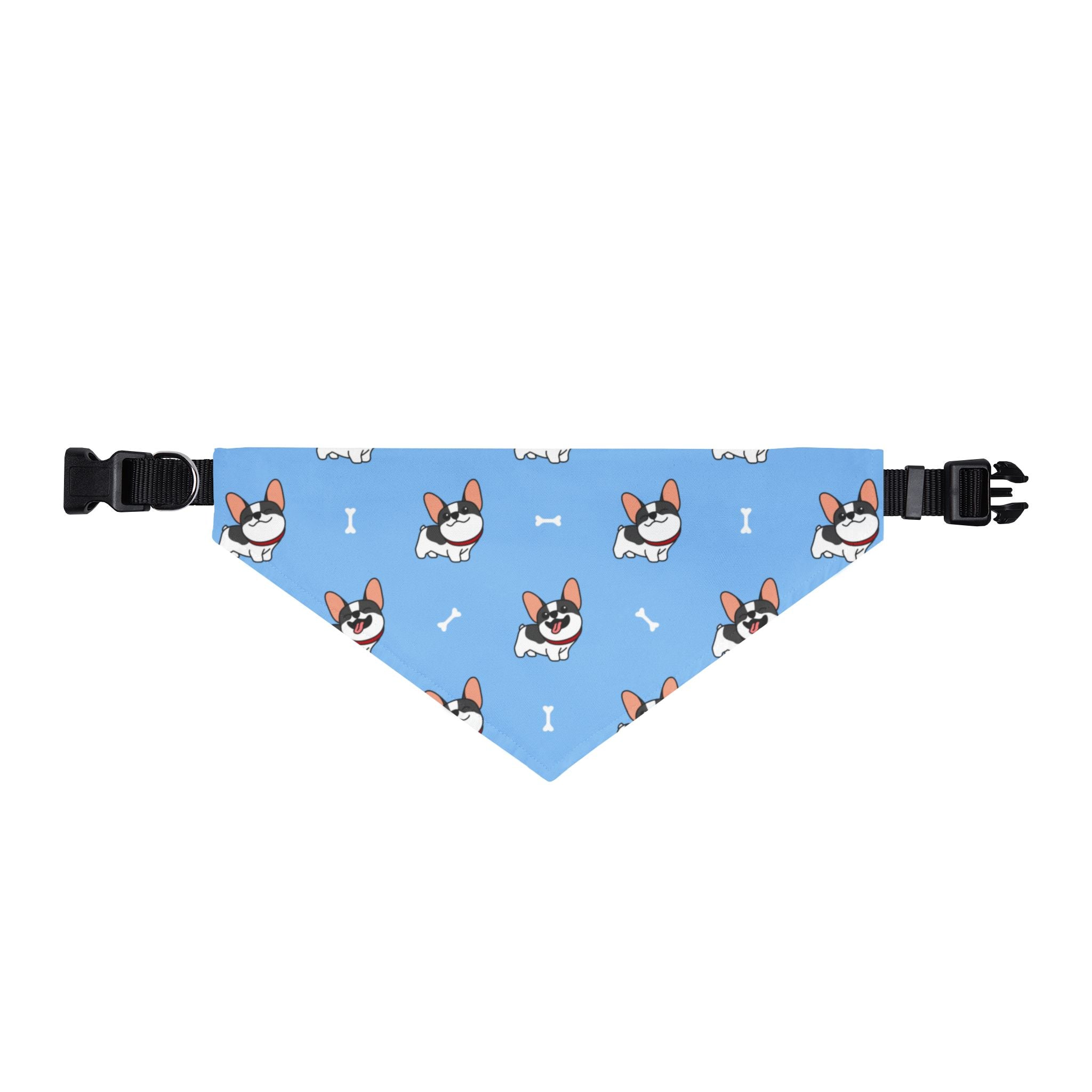 Clip-On Pet Bandana — Cute French Bulldog Pattern Dog Scarf, Blue