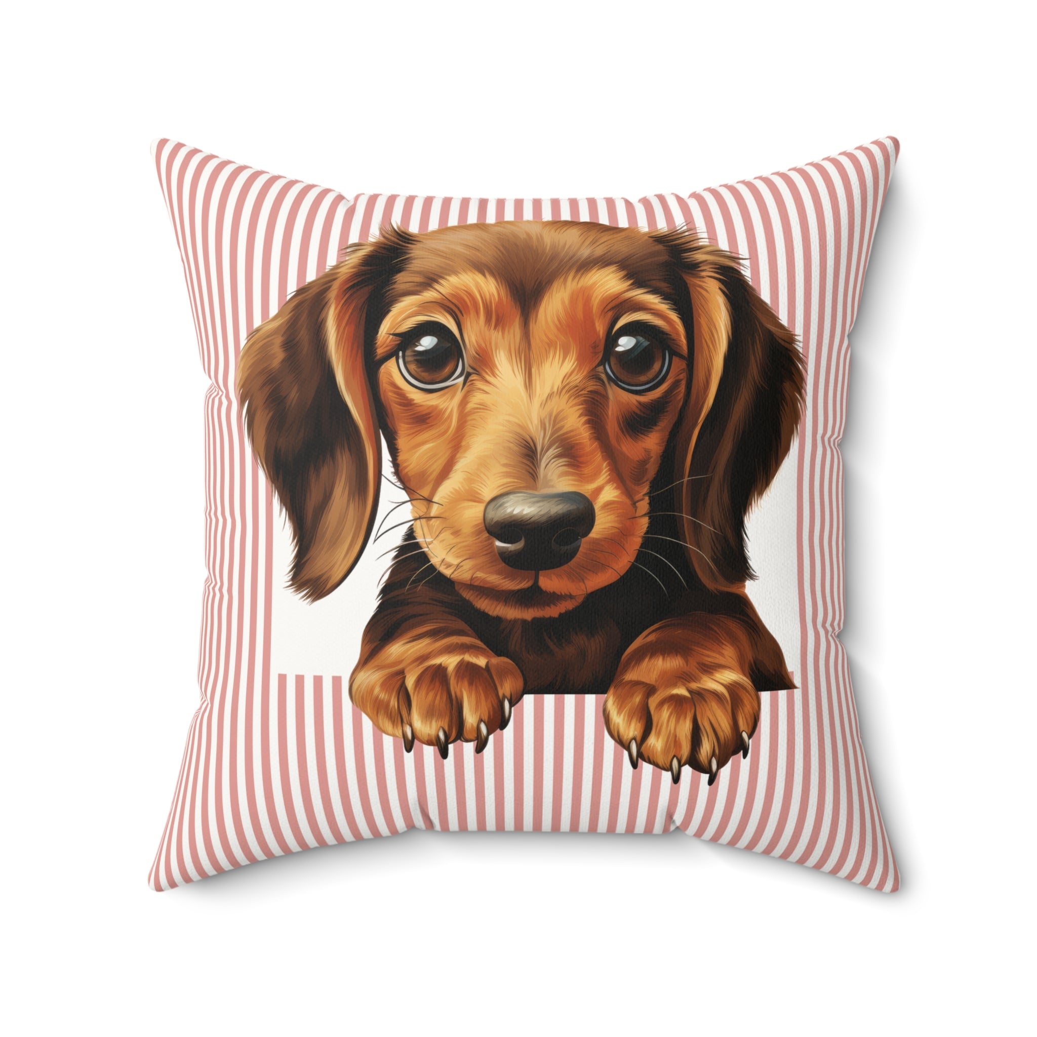 Dachshund Puppy Throw Pillow — Striped Faux Suede | Dog Lover Home Decor