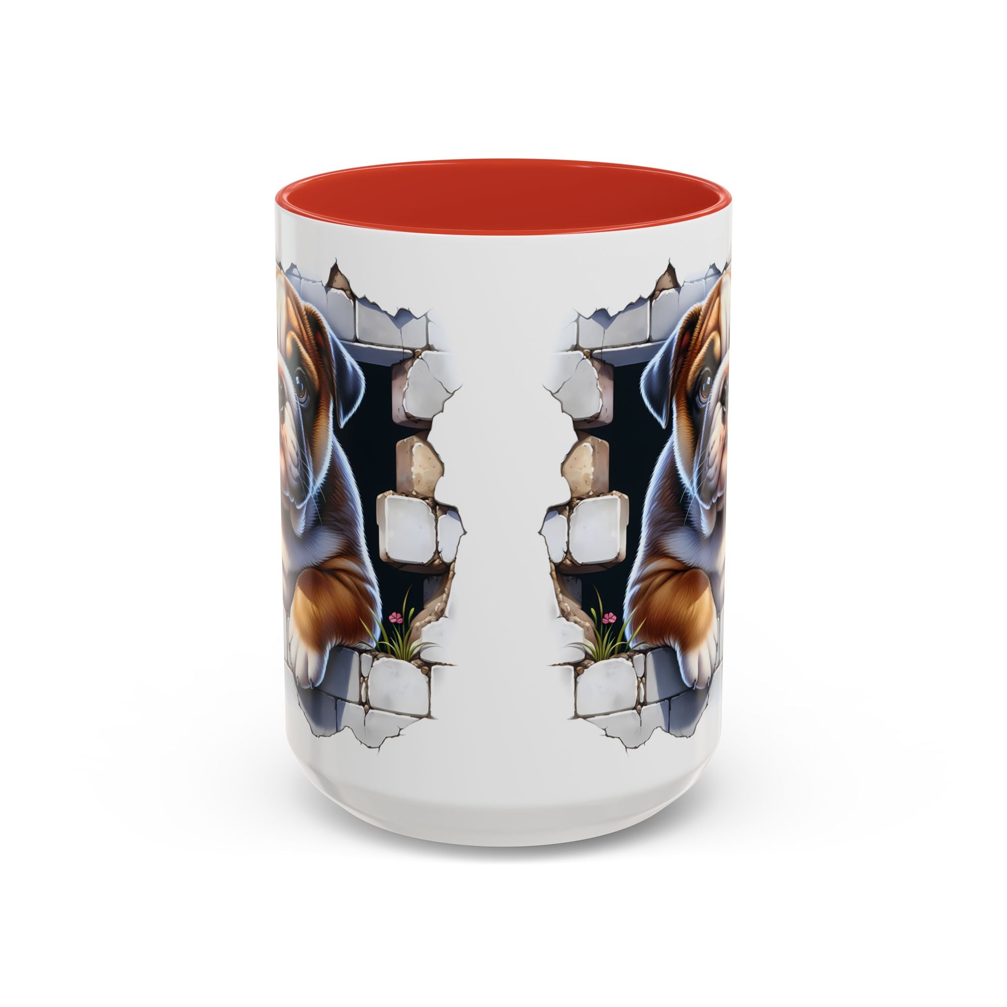 Bulldog Peek-A-Boo Accent Coffee Mug — Cute English Bulldog Coffee Cup (11/15 oz)