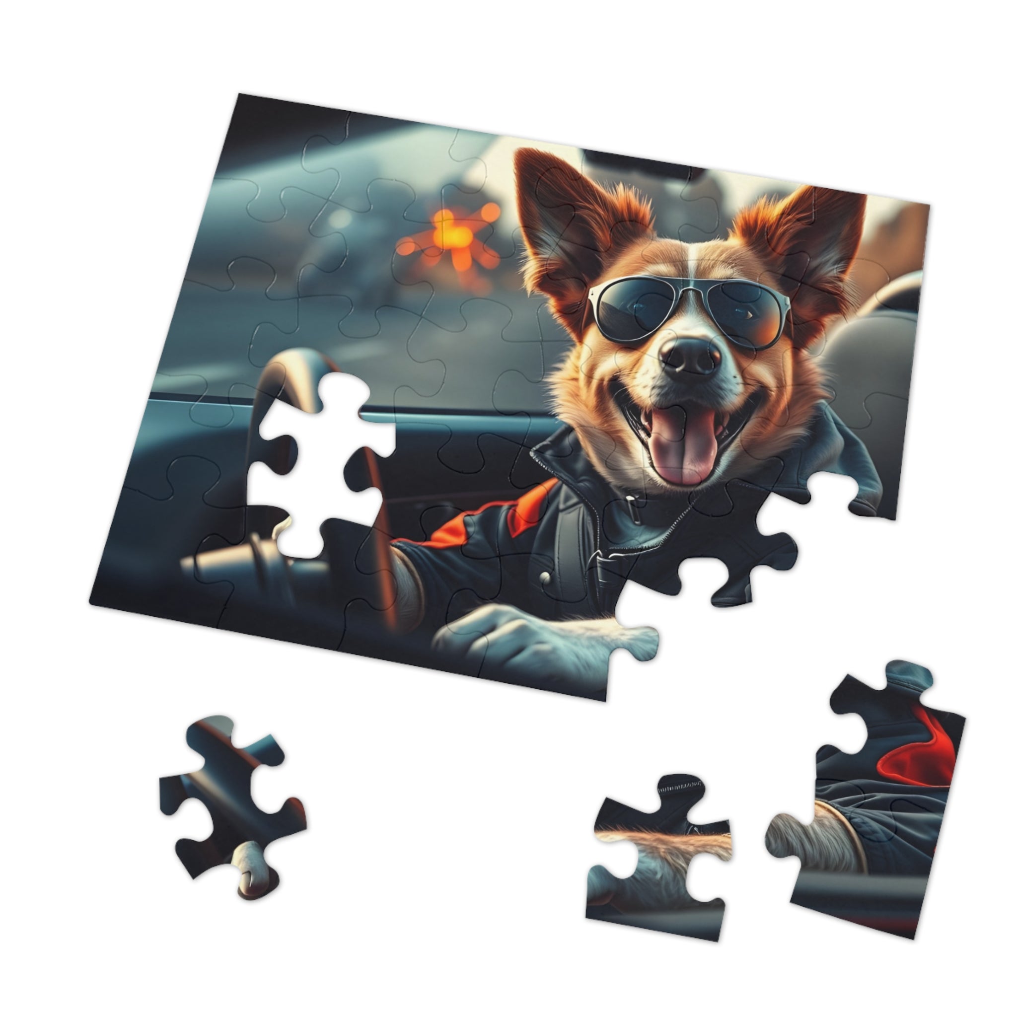 Corgi Driving Jigsaw Puzzle with Tin — Funny Dog Behind the Wheel | Dog Lover Gift