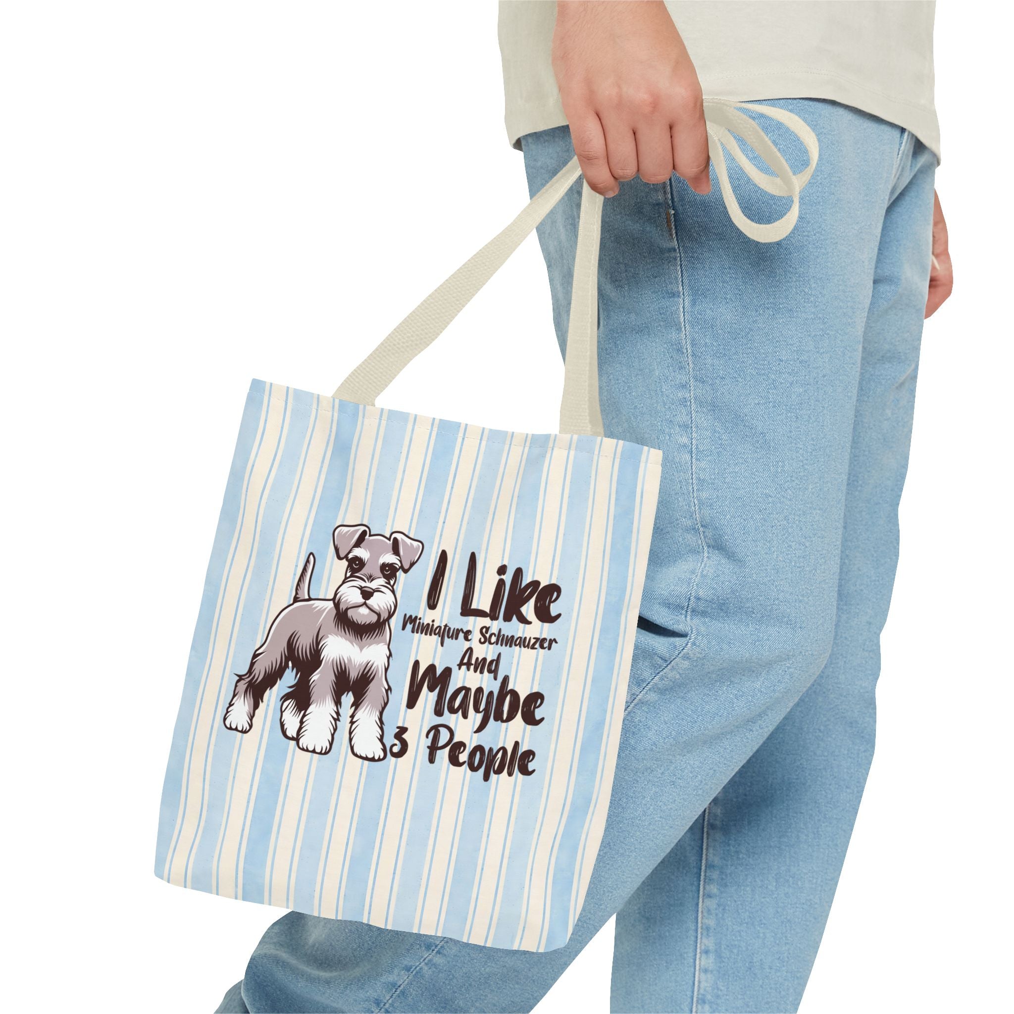 Miniature Schnauzer Tote Bag – "I Like Miniature Schnauzers and Maybe 3 People" Striped Canvas Tote