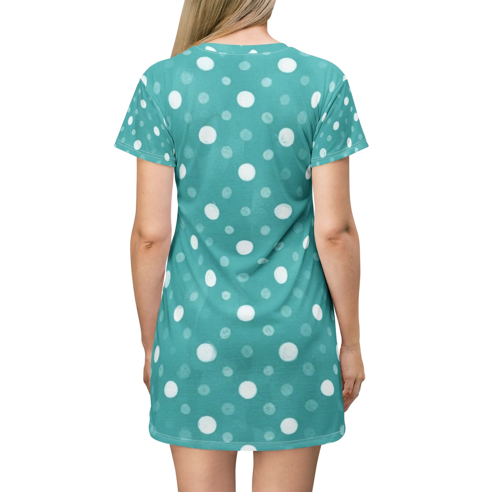 Turquoise Polka Dot T-Shirt Dress with Westie Dog Accent