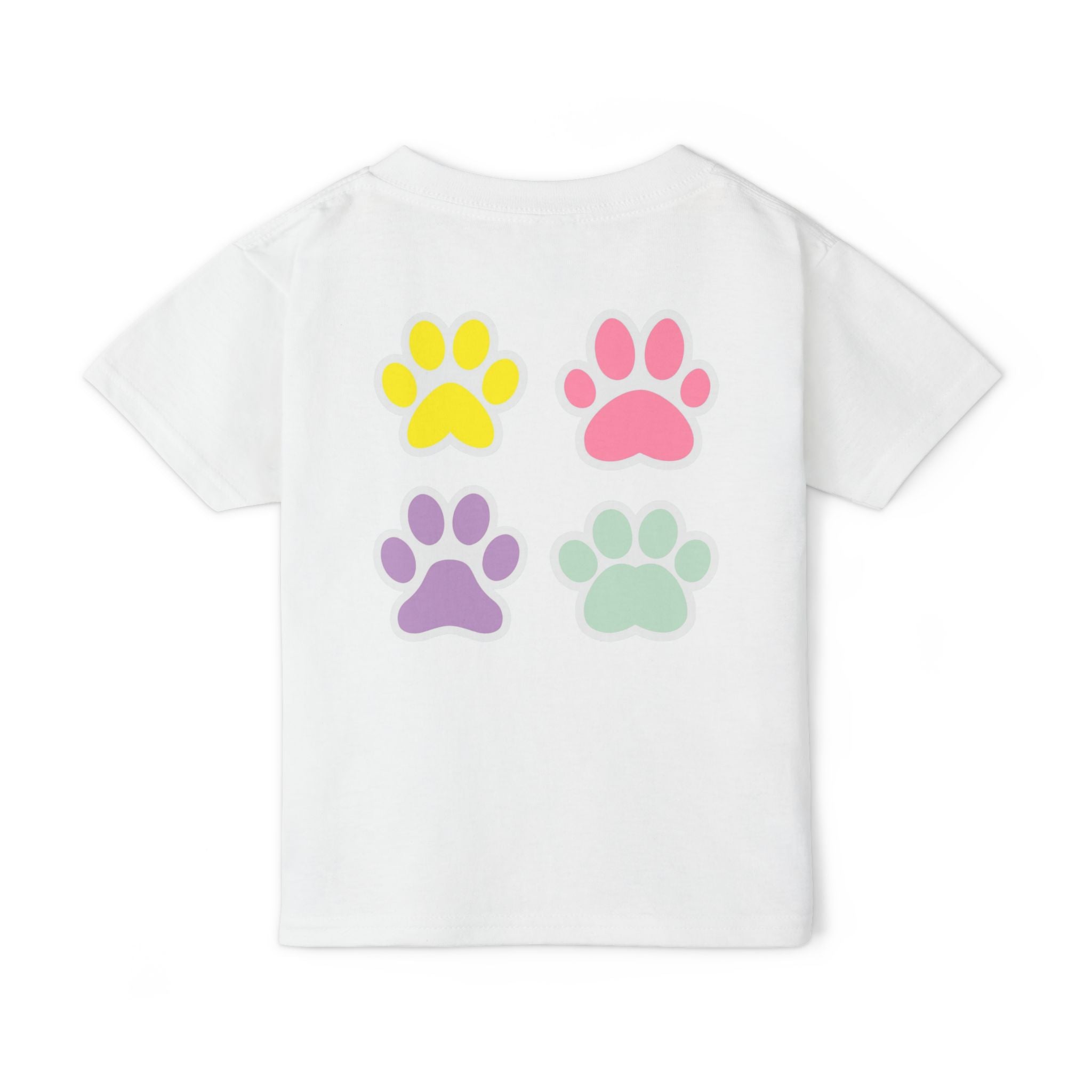 Toddler T-Shirt — Cute French Bulldog Hugging Heart with Colorful Paw Prints