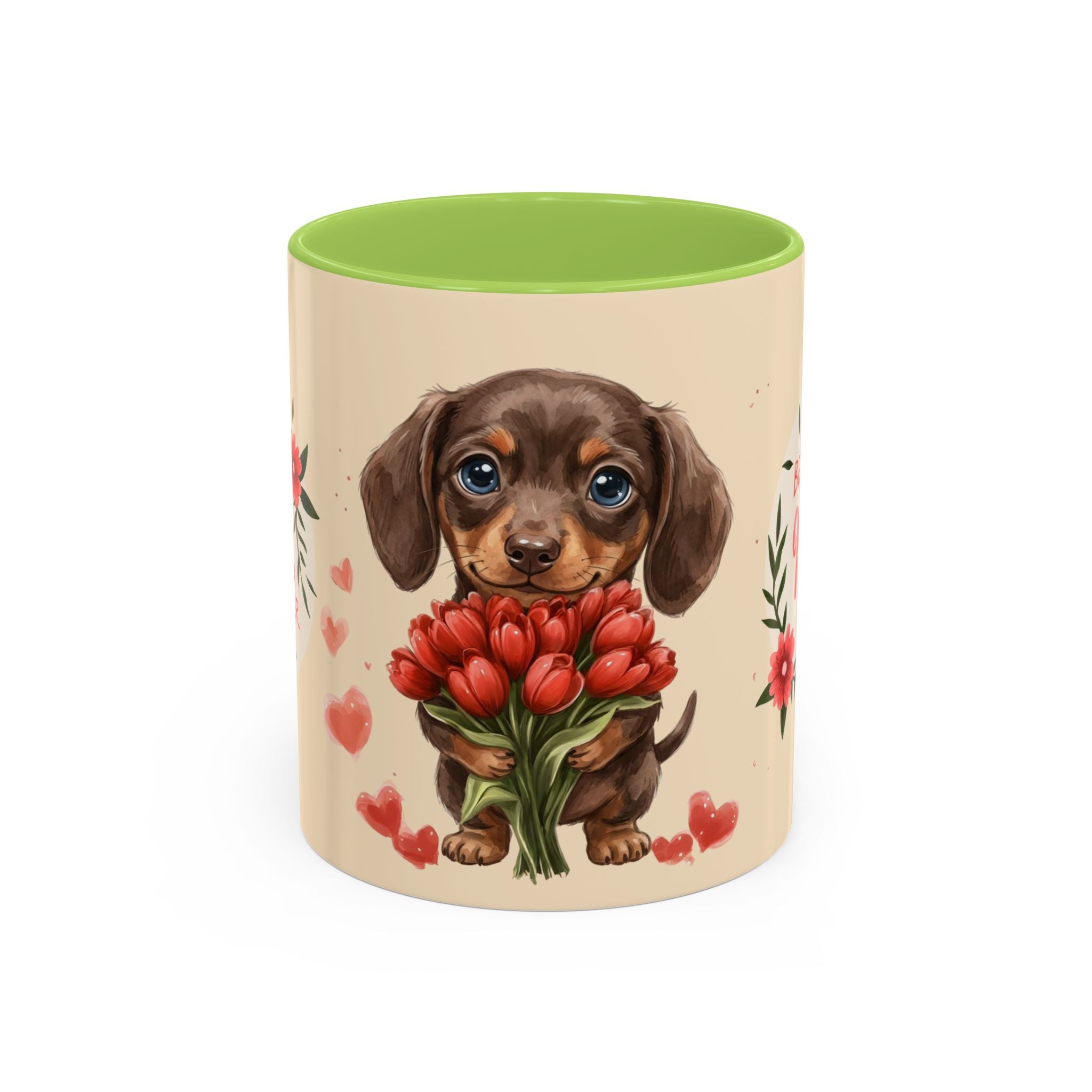 Best Mom Ever Coffee Mug — Cute Dachshund with Tulips