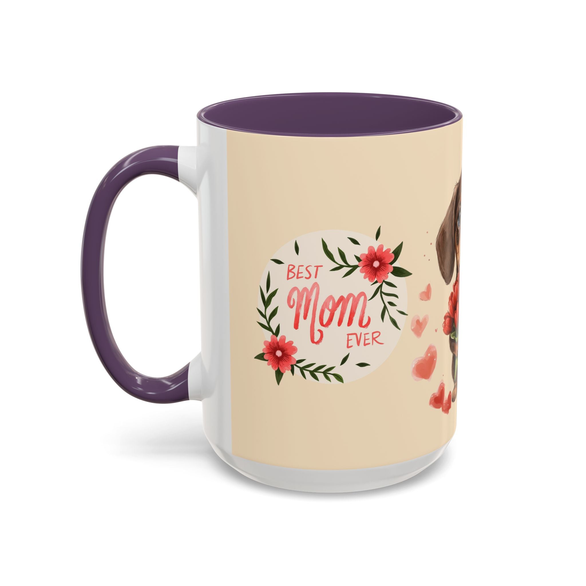 Best Mom Ever Coffee Mug — Cute Dachshund with Tulips