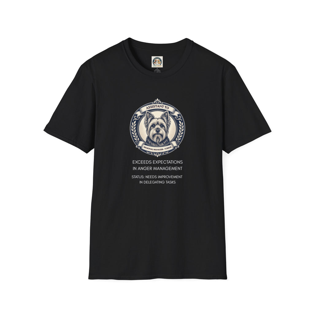 Yorkie T-Shirt — "Assistant to the Regional Manager" Funny Yorkshire Terrier Tee