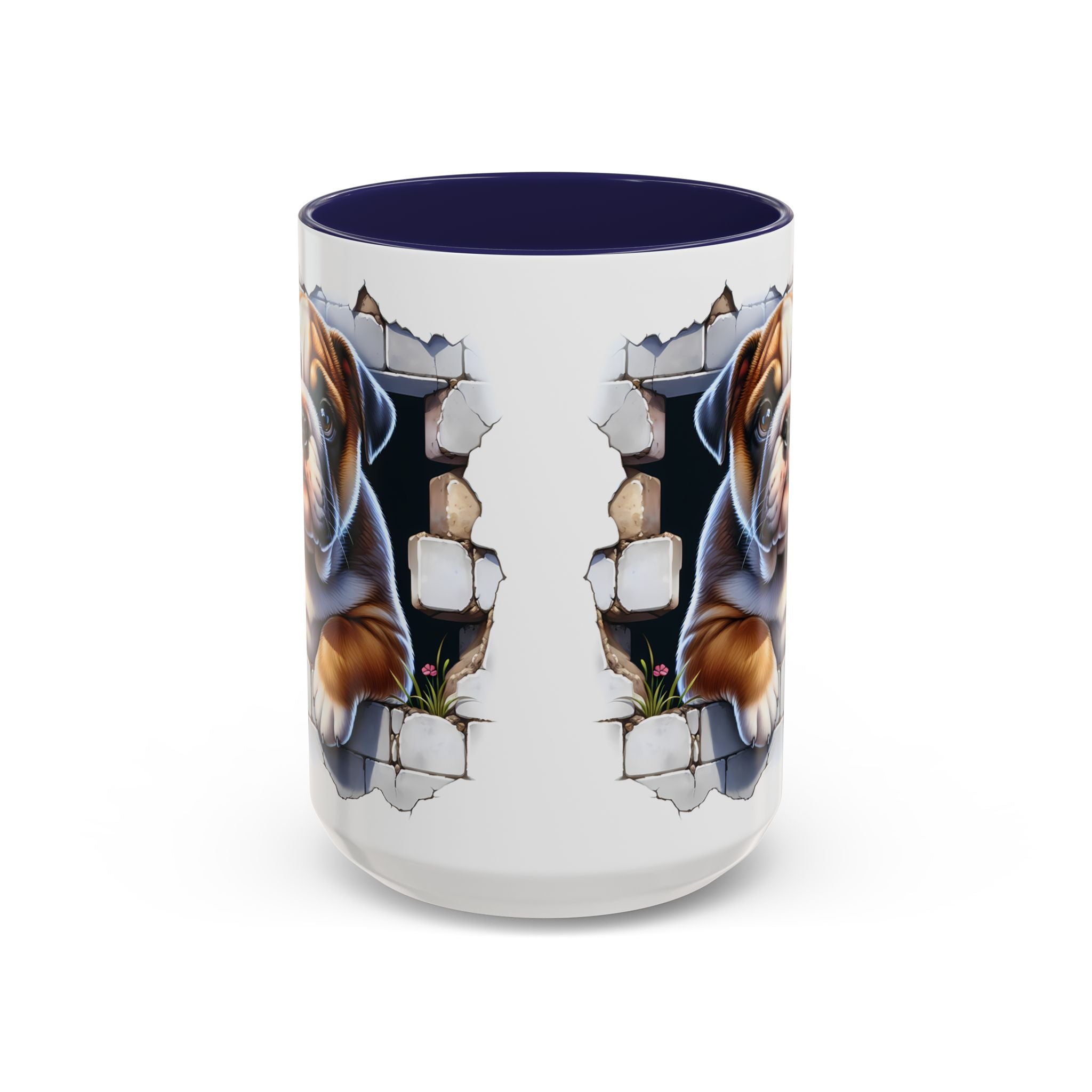 Bulldog Peek-A-Boo Accent Coffee Mug — Cute English Bulldog Coffee Cup (11/15 oz)
