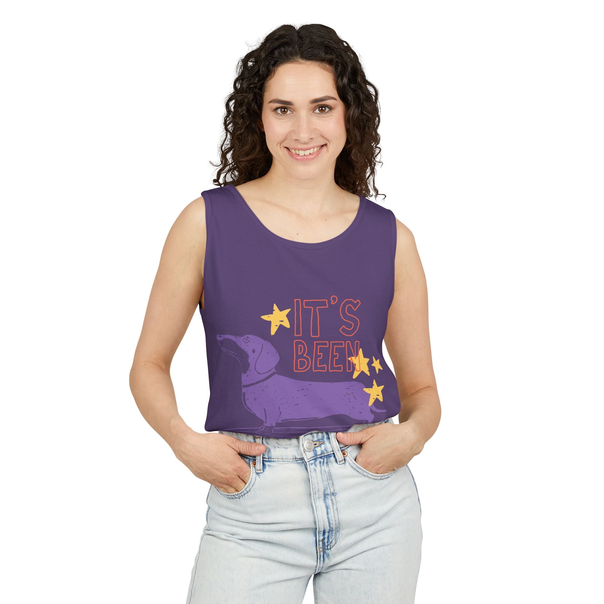 Dachshund Skateboard Tank — "It's Been a Looong Day" Cute Dog Graphic Tank Top