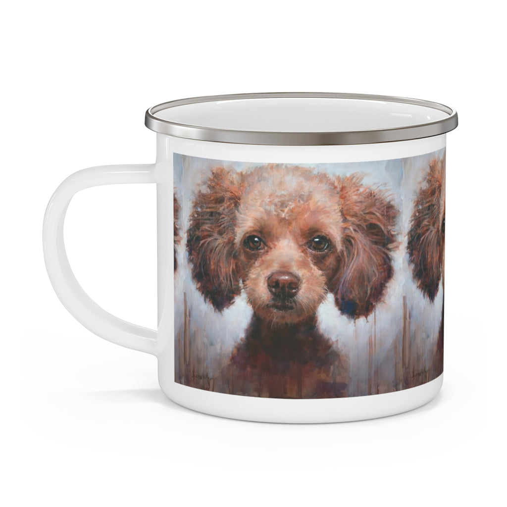 Enamel Camping Mug — Watercolor Toy Poodle Portrait Coffee Cup