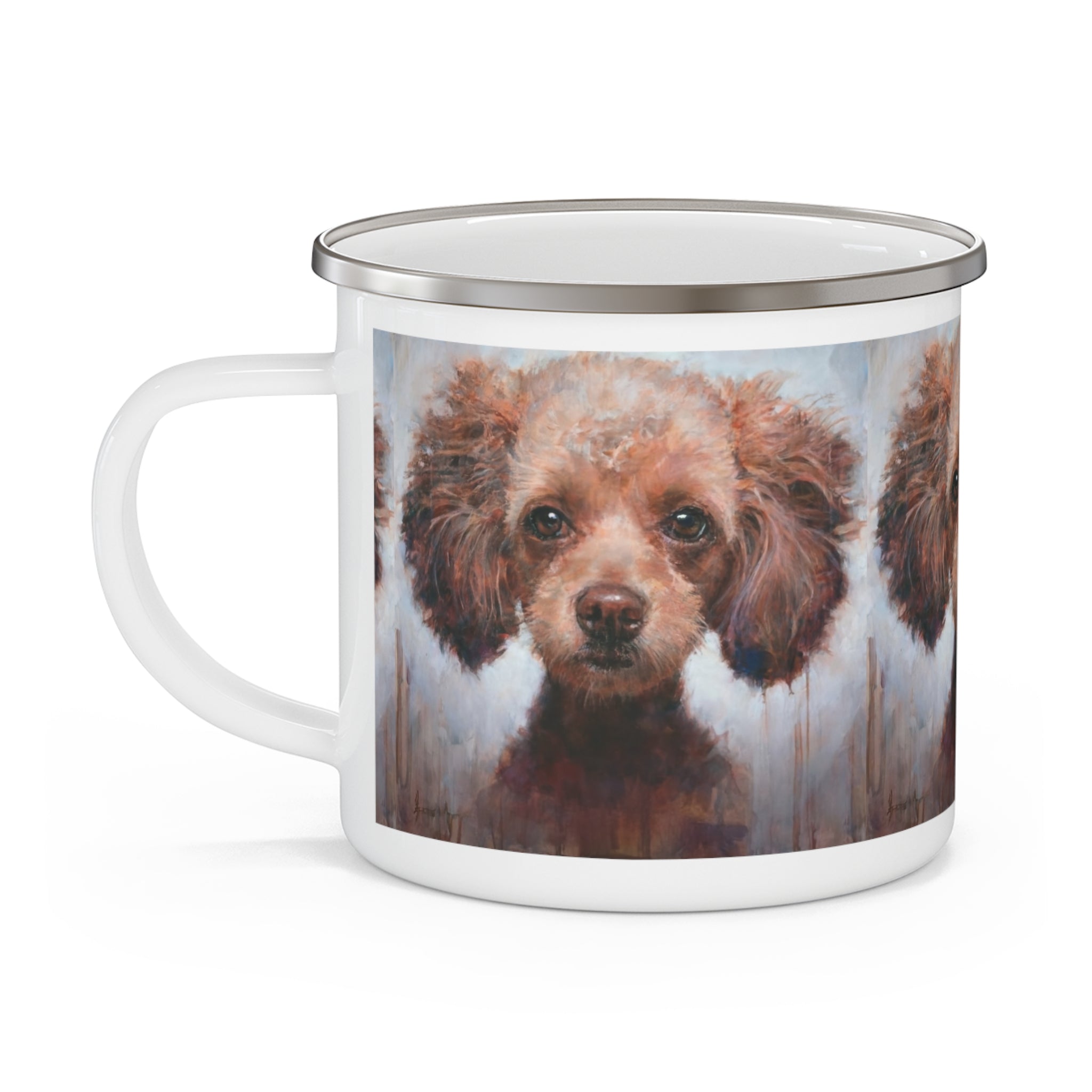 Enamel Camping Mug — Watercolor Toy Poodle Portrait Coffee Cup