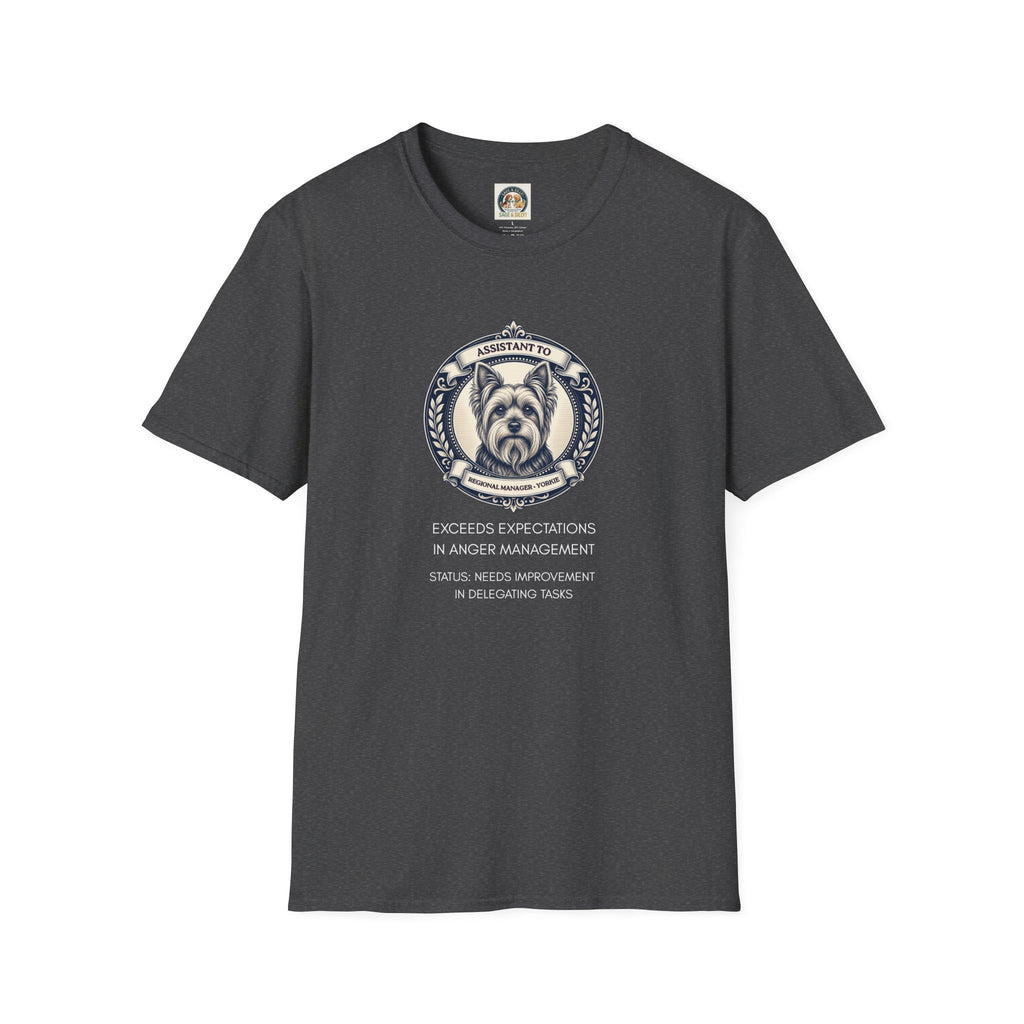 Yorkie T-Shirt — "Assistant to the Regional Manager" Funny Yorkshire Terrier Tee