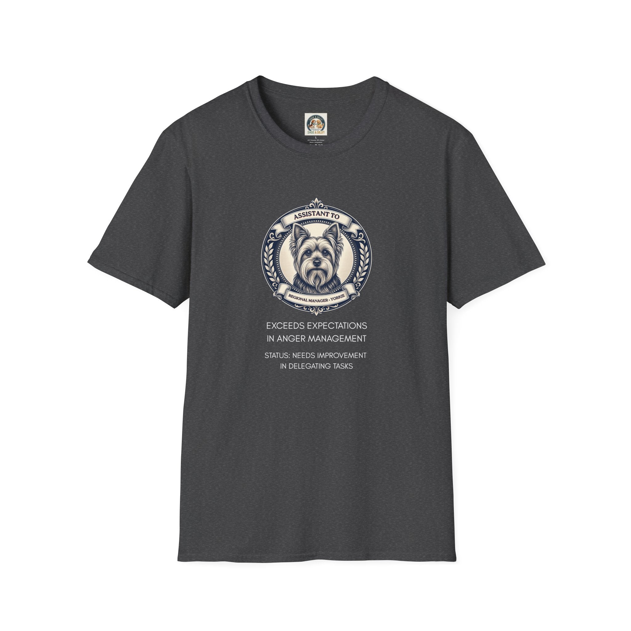 Yorkie T-Shirt — "Assistant to the Regional Manager" Funny Yorkshire Terrier Tee