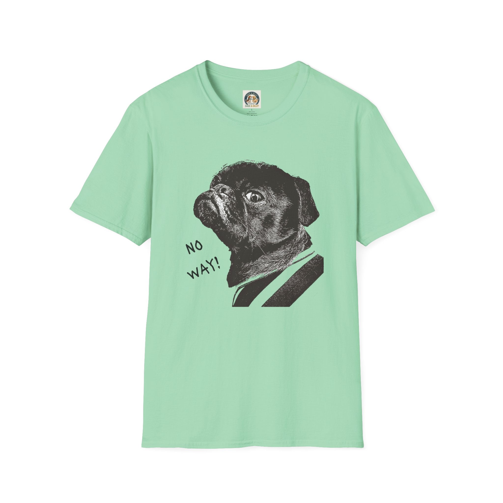 Pug Portrait T-Shirt — 'No Way!' Funny Dog Graphic Tee