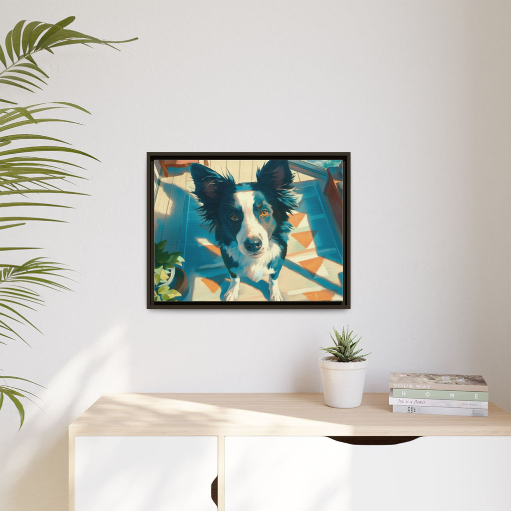 Framed Matte Canvas - Colorful Border Collie Pet Portrait