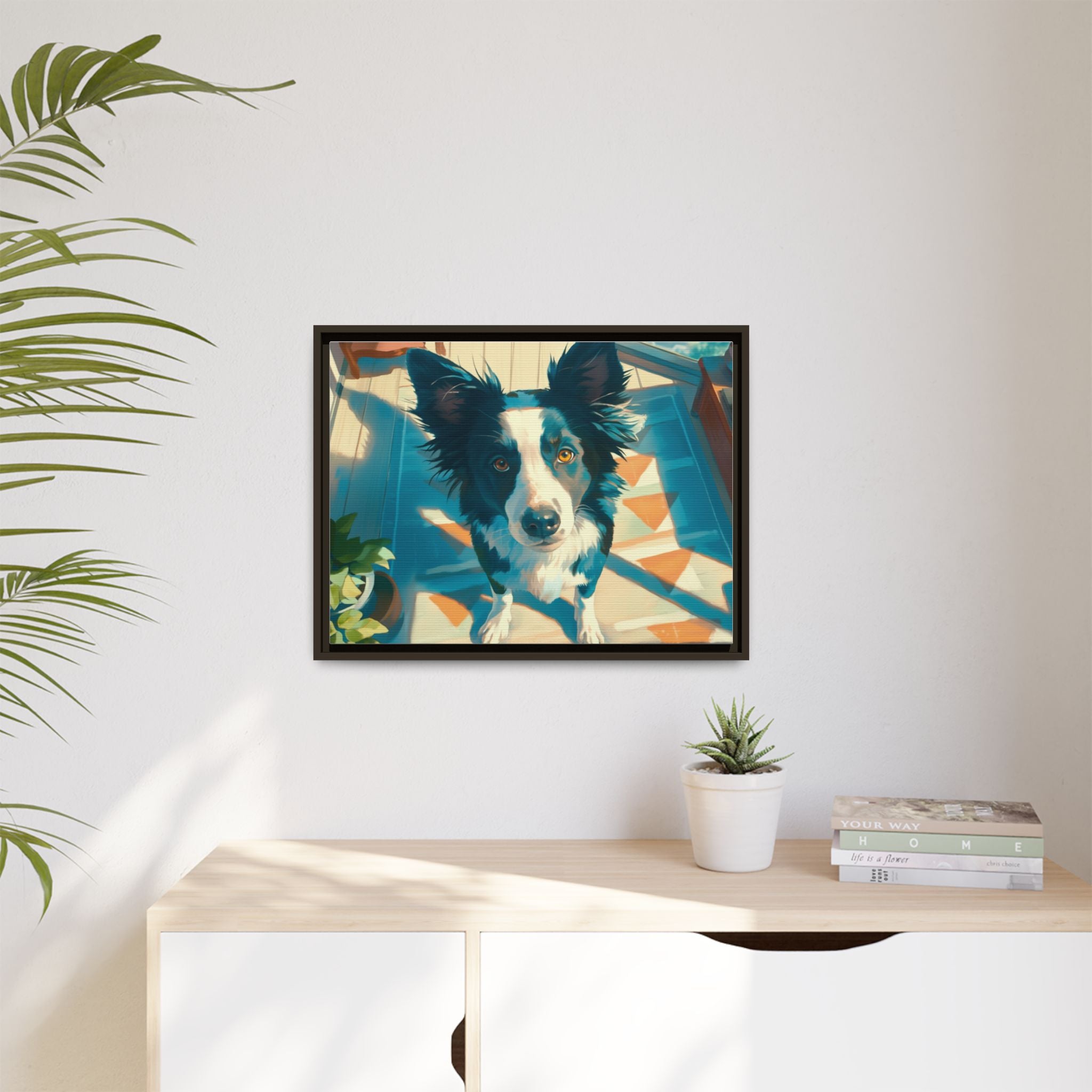 Framed Matte Canvas - Colorful Border Collie Pet Portrait