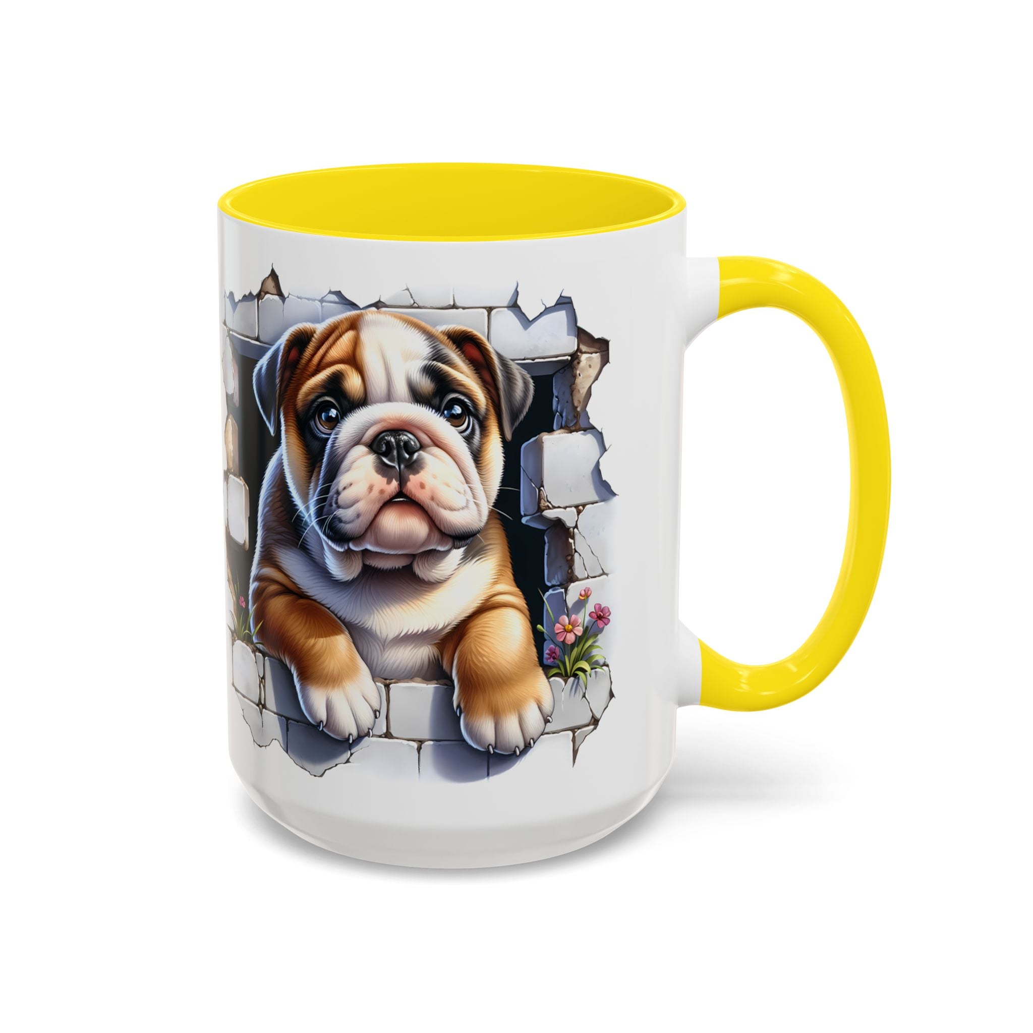 Bulldog Peek-A-Boo Accent Coffee Mug — Cute English Bulldog Coffee Cup (11/15 oz)