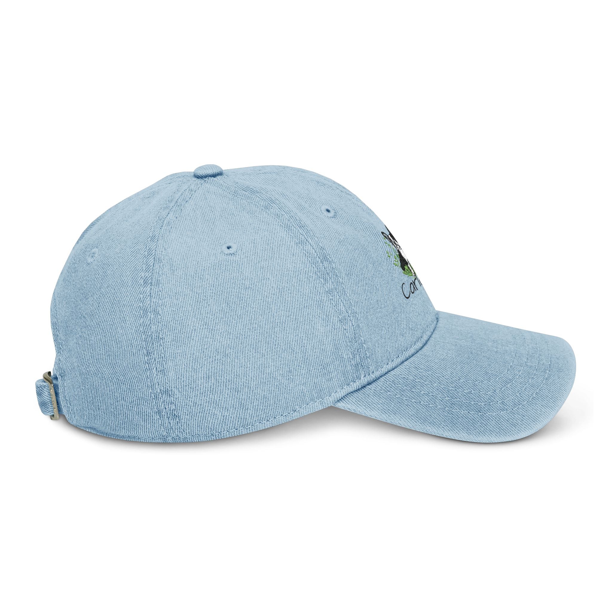 Embroidered Green Floral Pug Denim Hat — Vintage Casual Baseball Cap