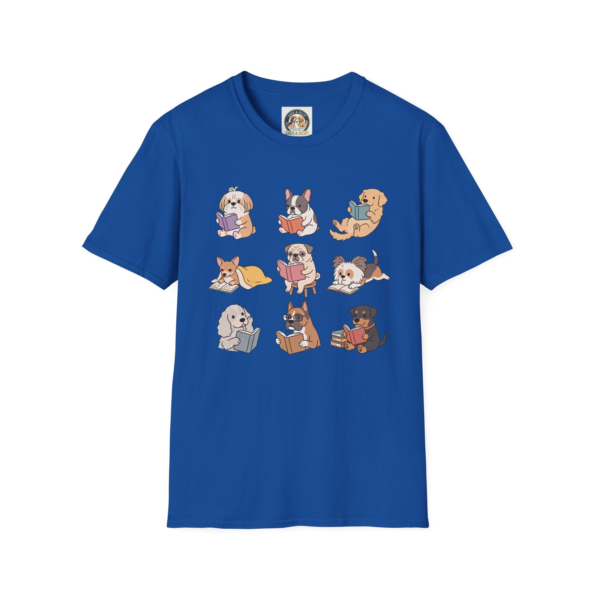 Reading Dogs T-Shirt — Cute Cartoon Dogs with Books Graphic Tee