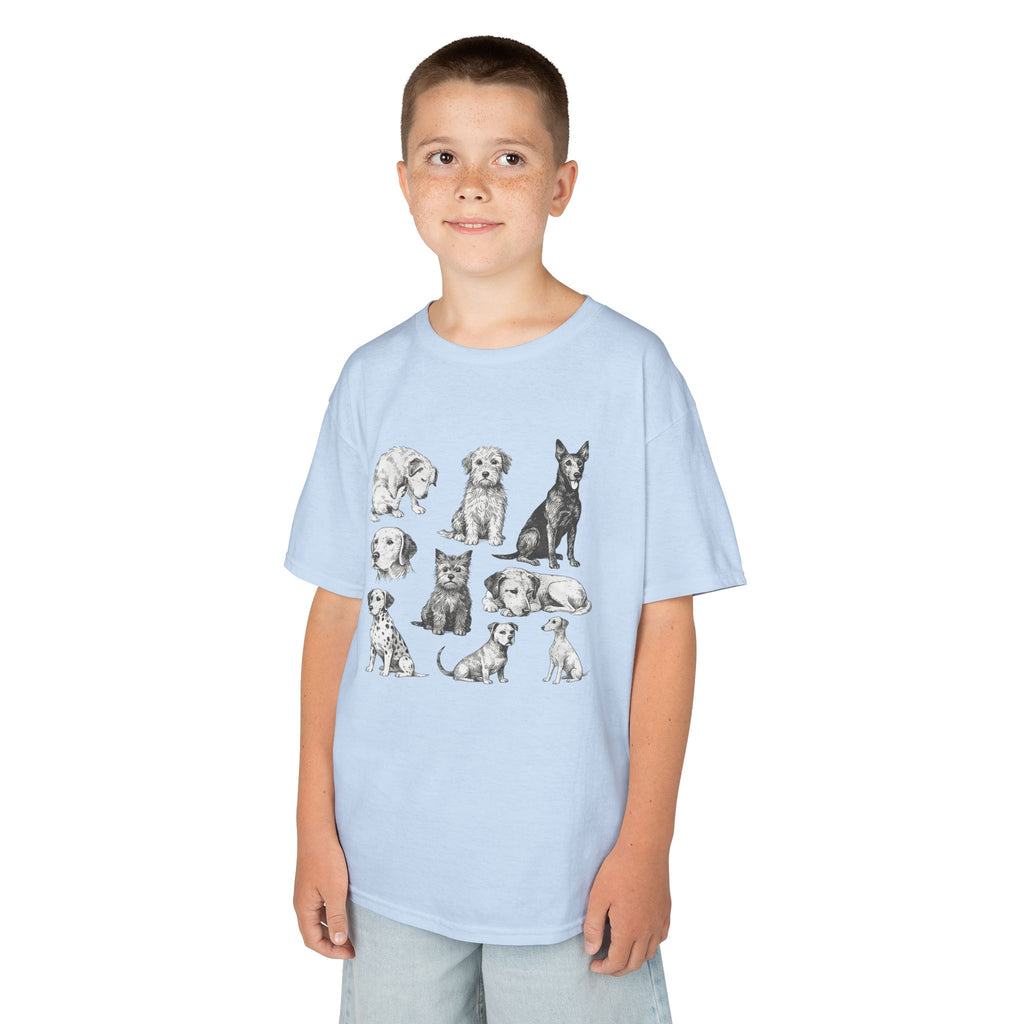 Kids Dog Breeds Sketch Tee — Cute Puppy Illustration Shirt for Boys & Girls