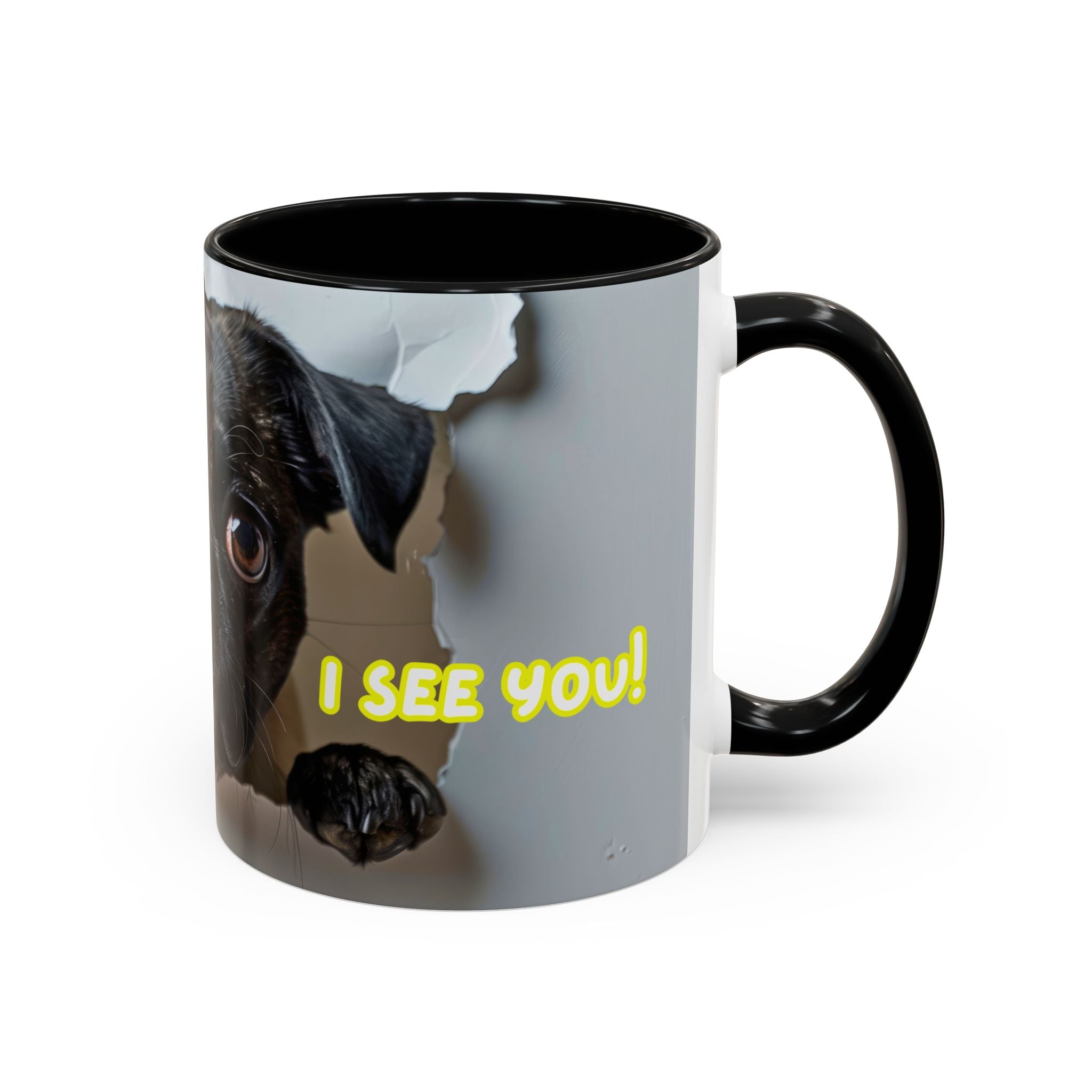 Pug “I See You!” Accent Coffee Mug — Cute Dog Lover Gift (11/15 oz)