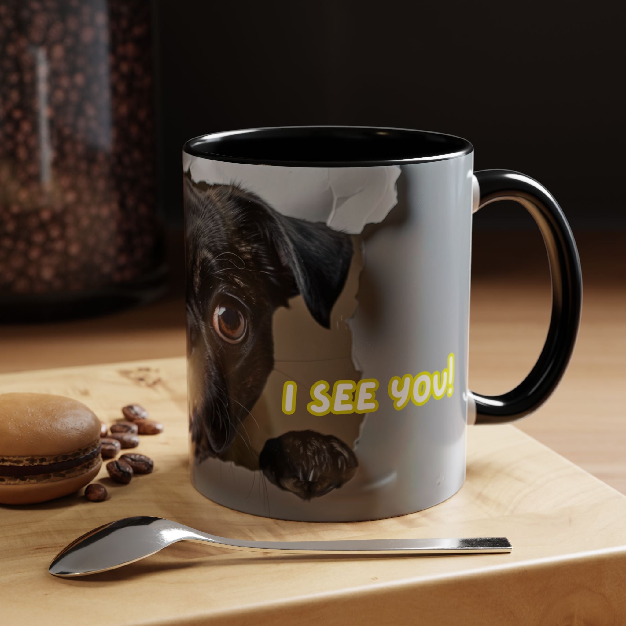 Pug “I See You!” Accent Coffee Mug — Cute Dog Lover Gift (11/15 oz)