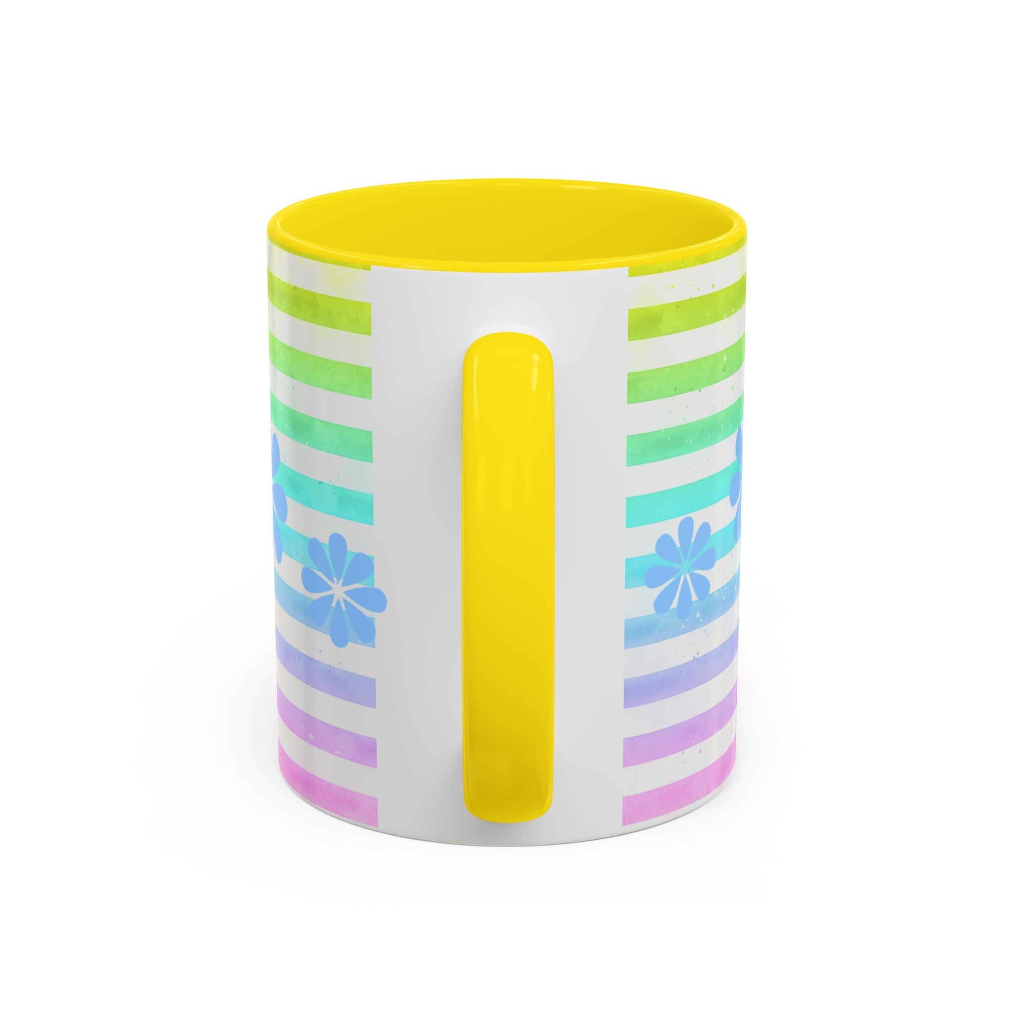 Siberian Husky Coffee Mug — Cute Black & Husky Pup on Rainbow Stripes (Accent Mug 11/15oz)