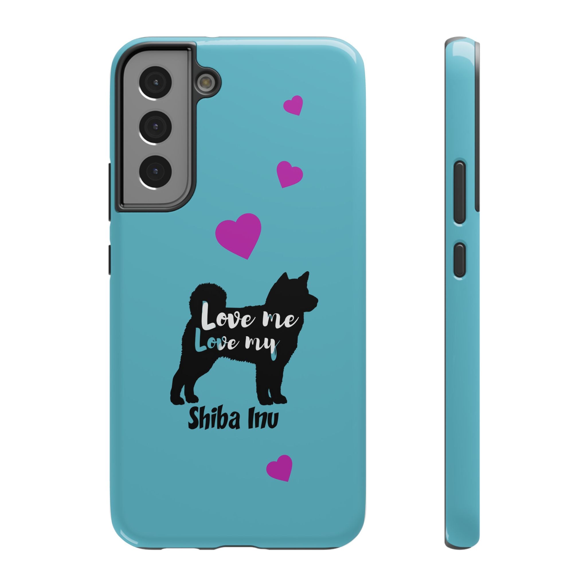 Shiba Inu Phone Case – "Love Me Love My Shiba Inu" Impact-Resistant Case, Cute Heart Design