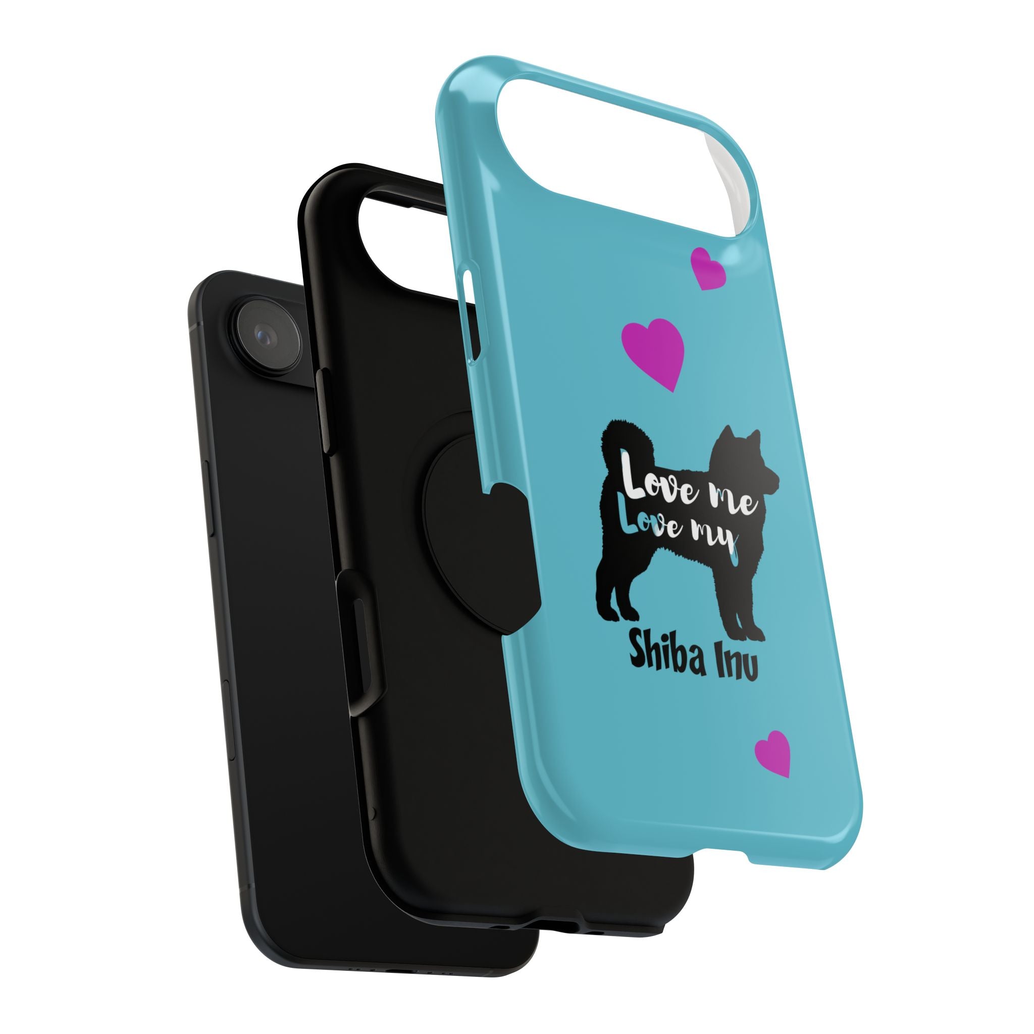 Shiba Inu Phone Case – "Love Me Love My Shiba Inu" Impact-Resistant Case, Cute Heart Design