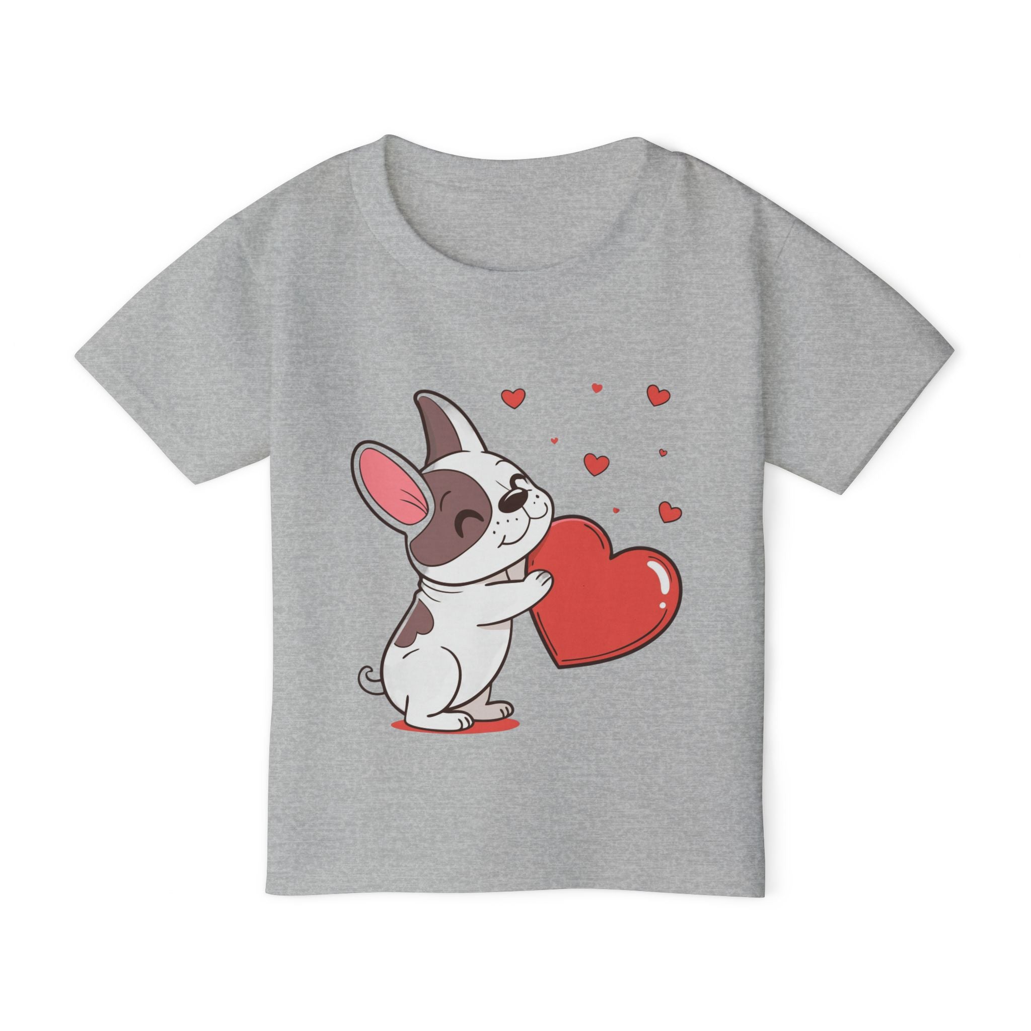 Toddler T-Shirt — Cute French Bulldog Hugging Heart with Colorful Paw Prints