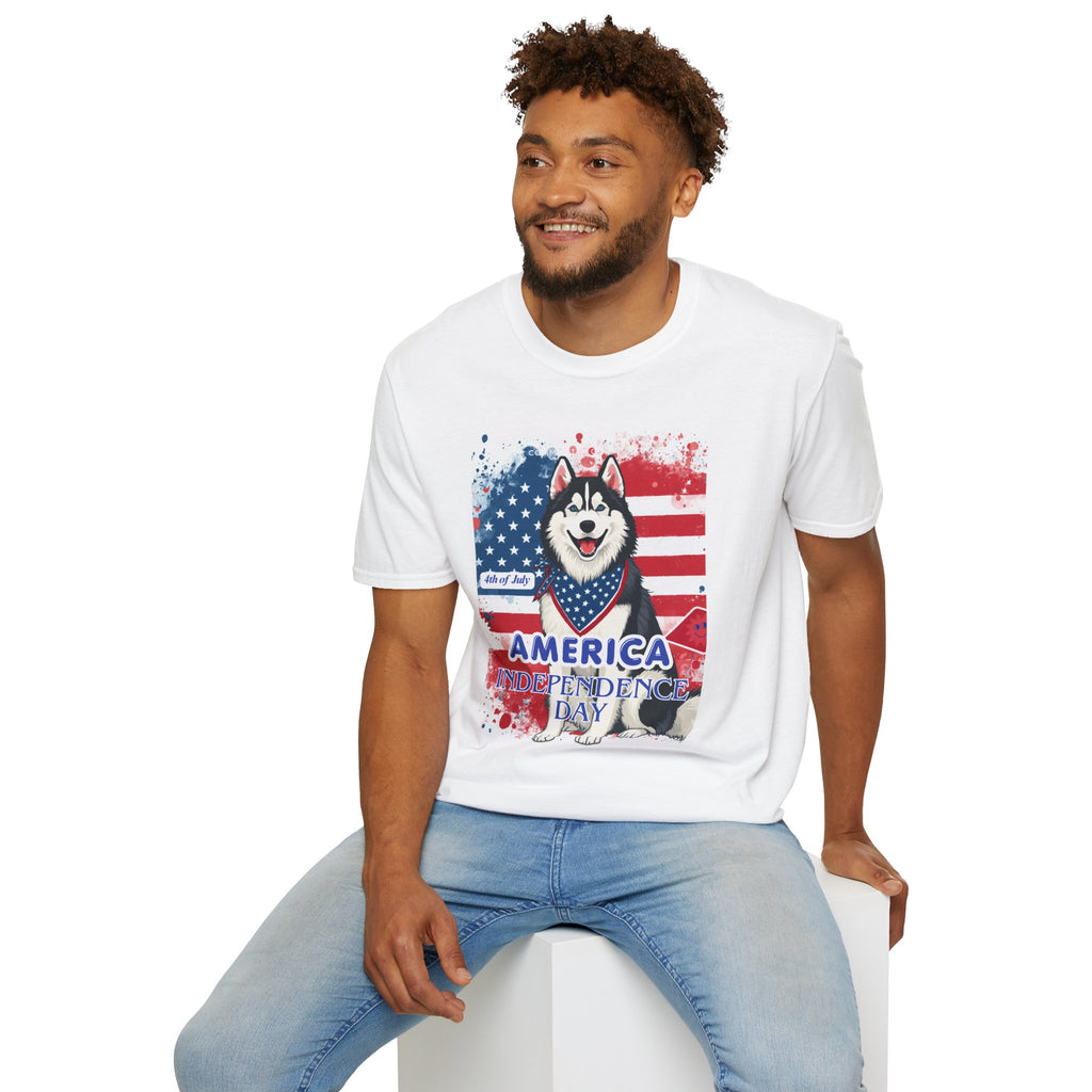 Patriotic Husky T-Shirt — America Independence Day 4th of July Dog Tee