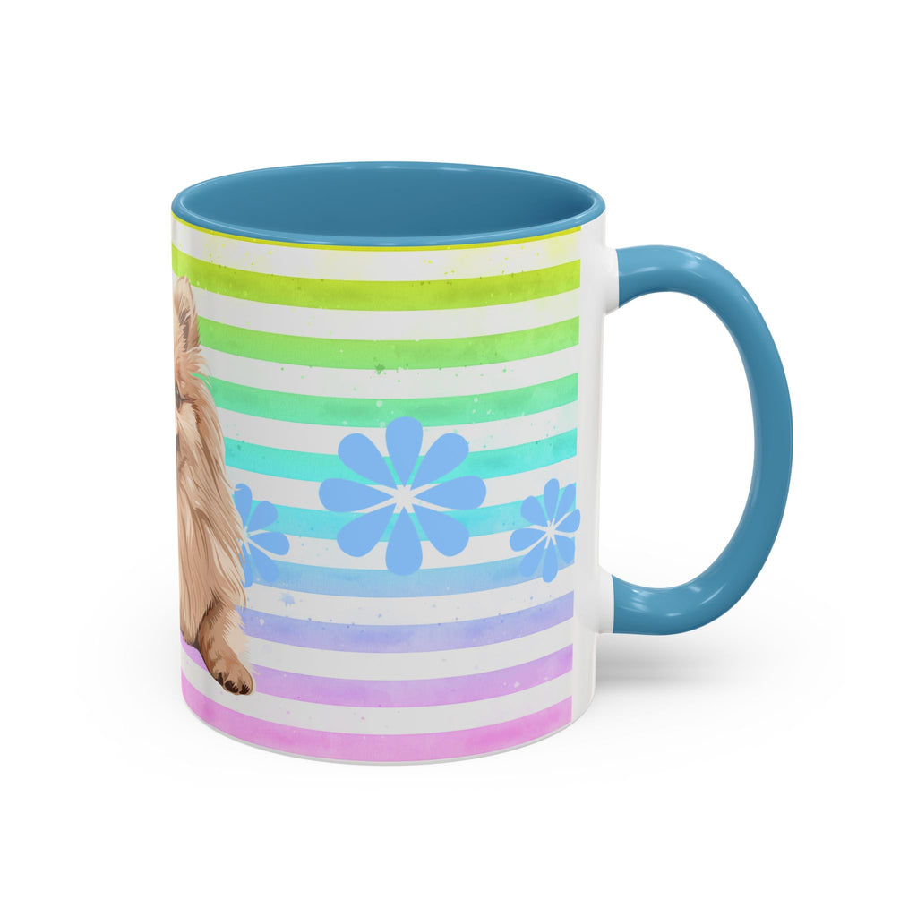 Pomeranian Dog Coffee Mug — Cute Fluffy Pup on Rainbow Stripes (Accent Mug 11/15oz)